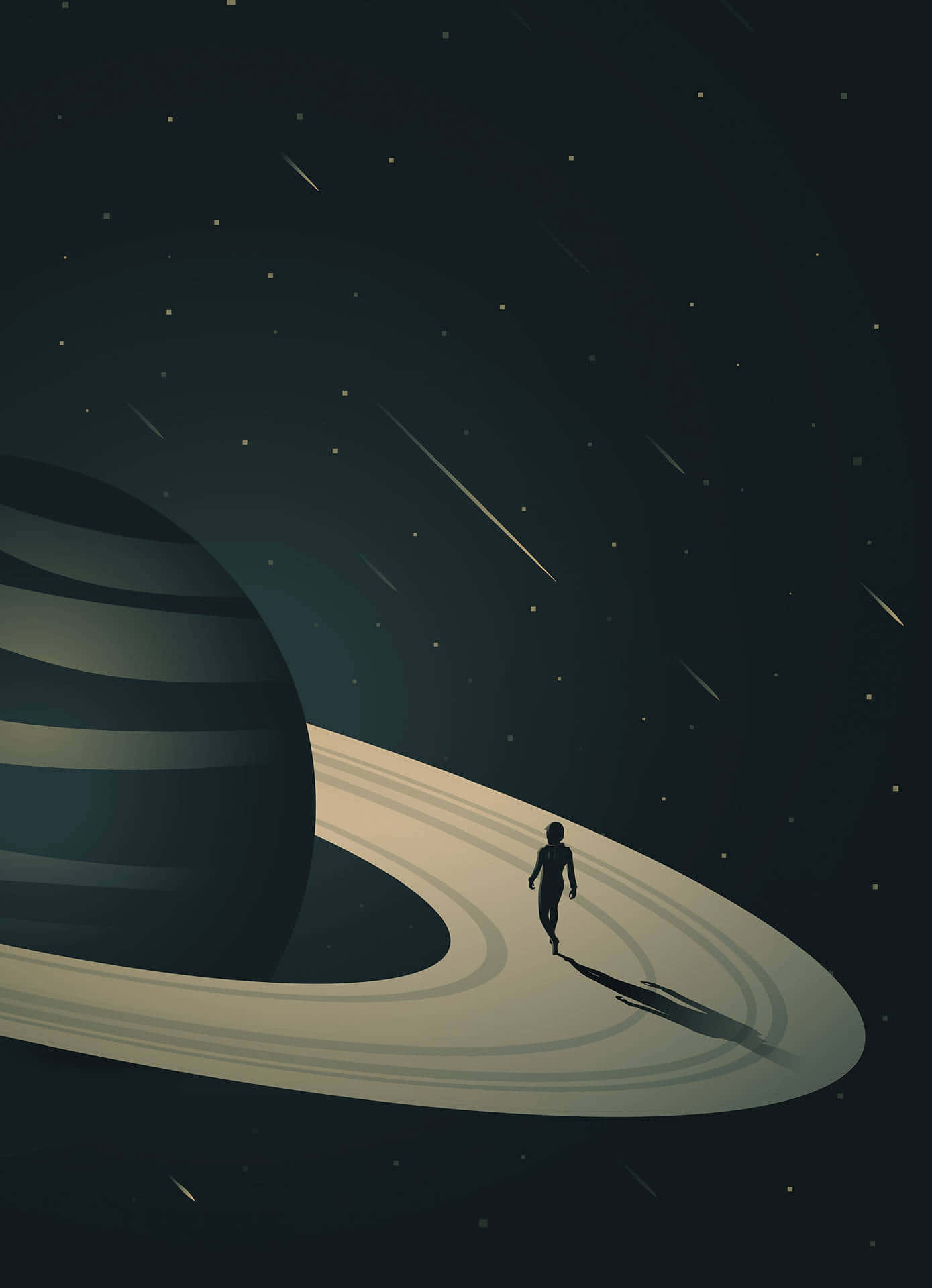 minimalist space, rings of a giant planet, starry night sky, Full HD Phone Wallpaper