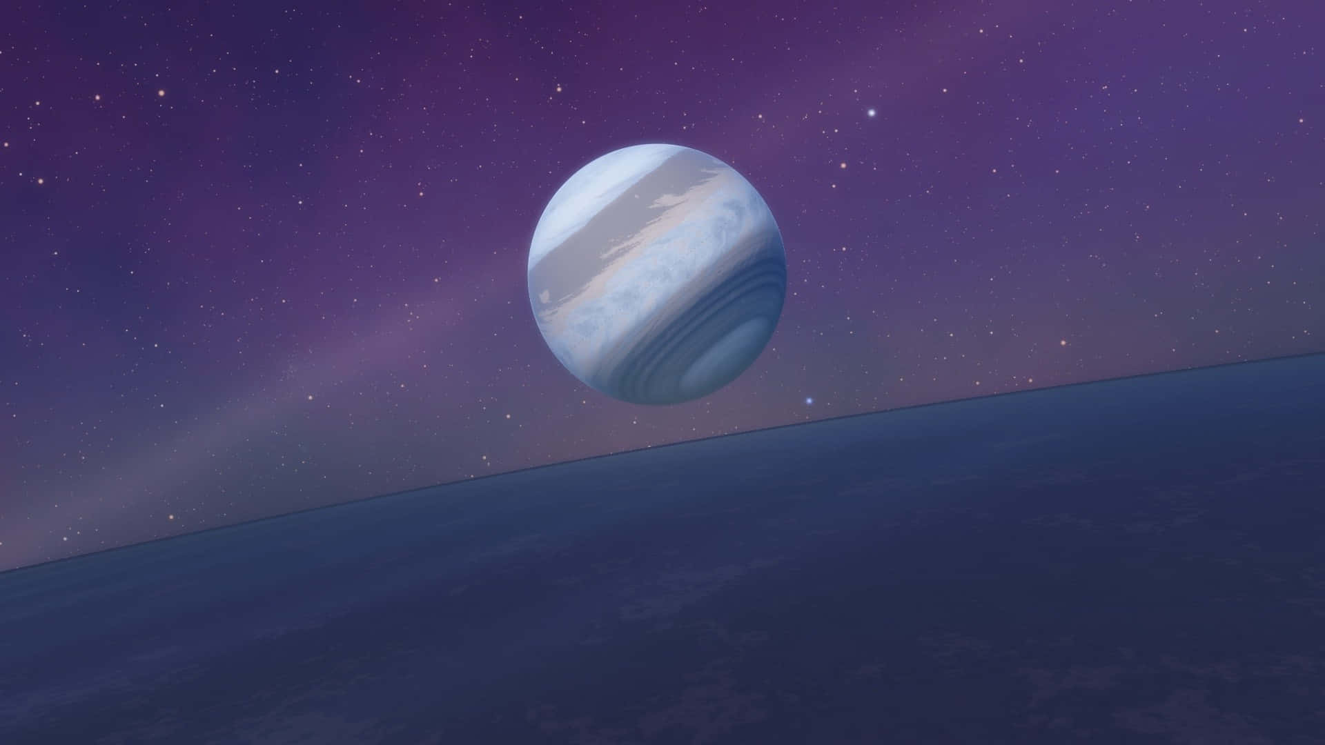 minimalist space, striped planet, starry purple sky, Full HD Desktop Wallpaper