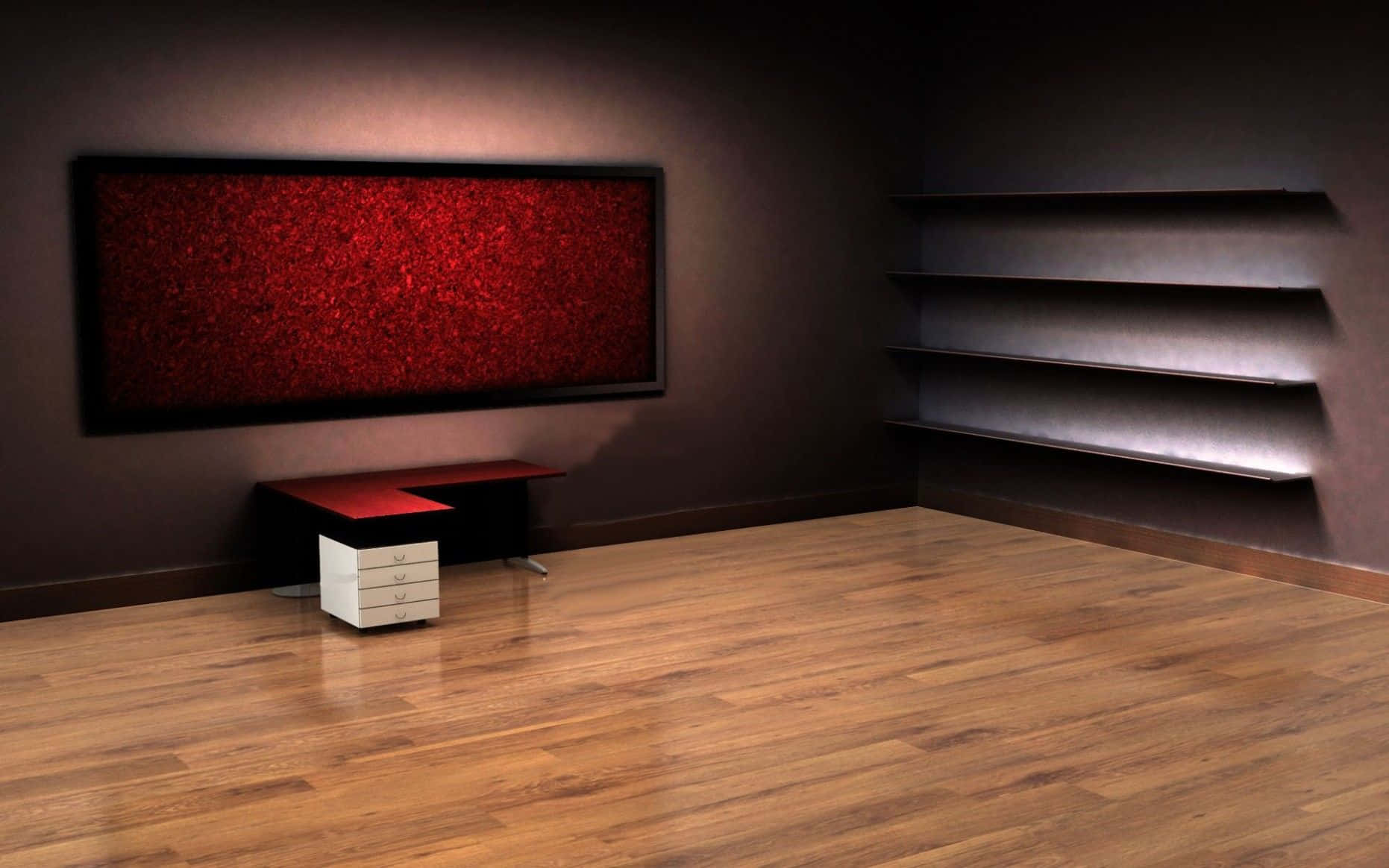 minimalist modern room, dark walls, bold red textured artwork, HD Desktop Wallpaper