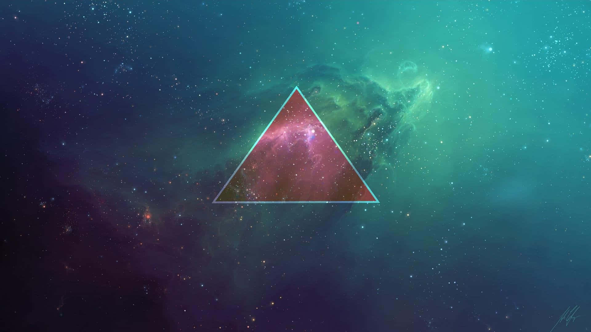 minimalist space, glowing red triangle, cosmic nebula, Full HD Desktop Wallpaper