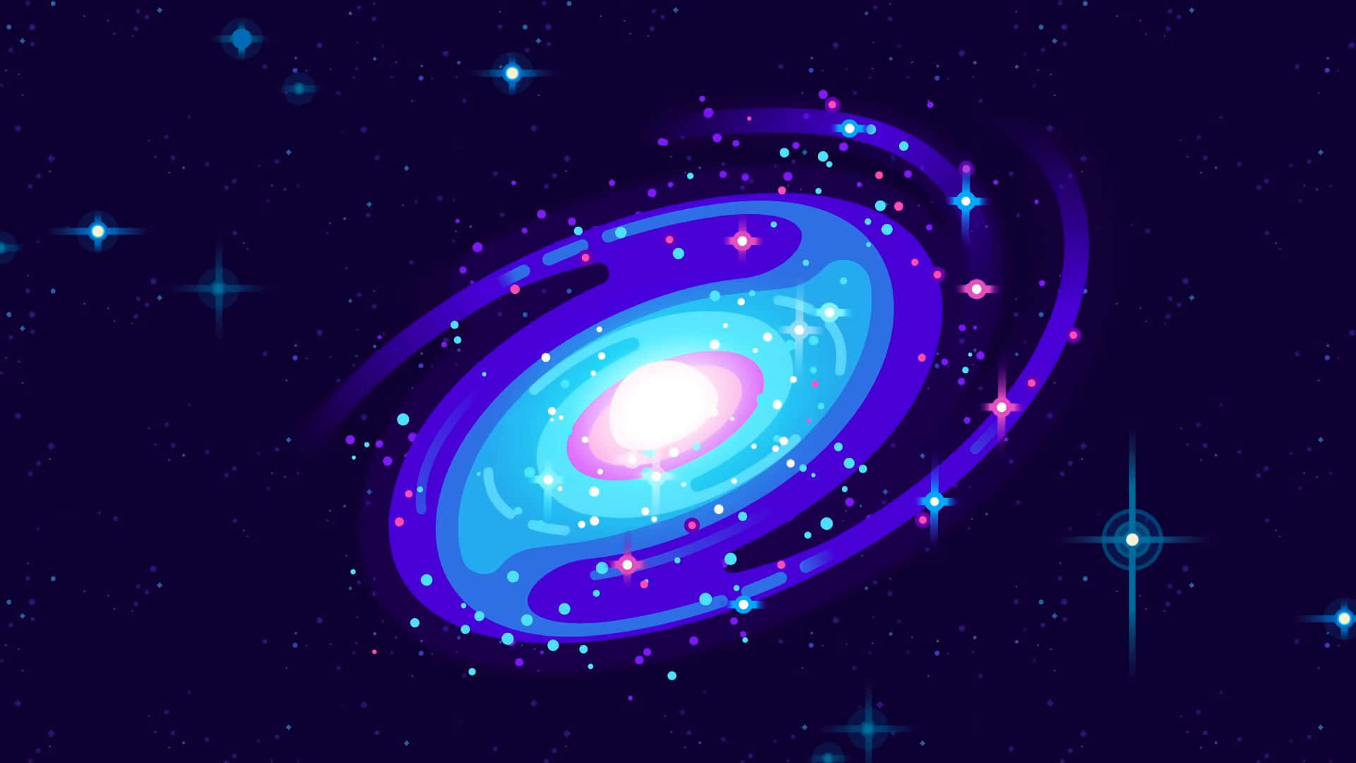 minimalist space, swirling blue and purple arms, starry dark space background, Full HD Desktop Wallpaper