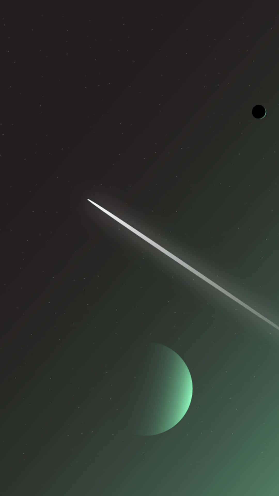minimalist space, white comet, glowing green planet, Full HD Phone Wallpaper
