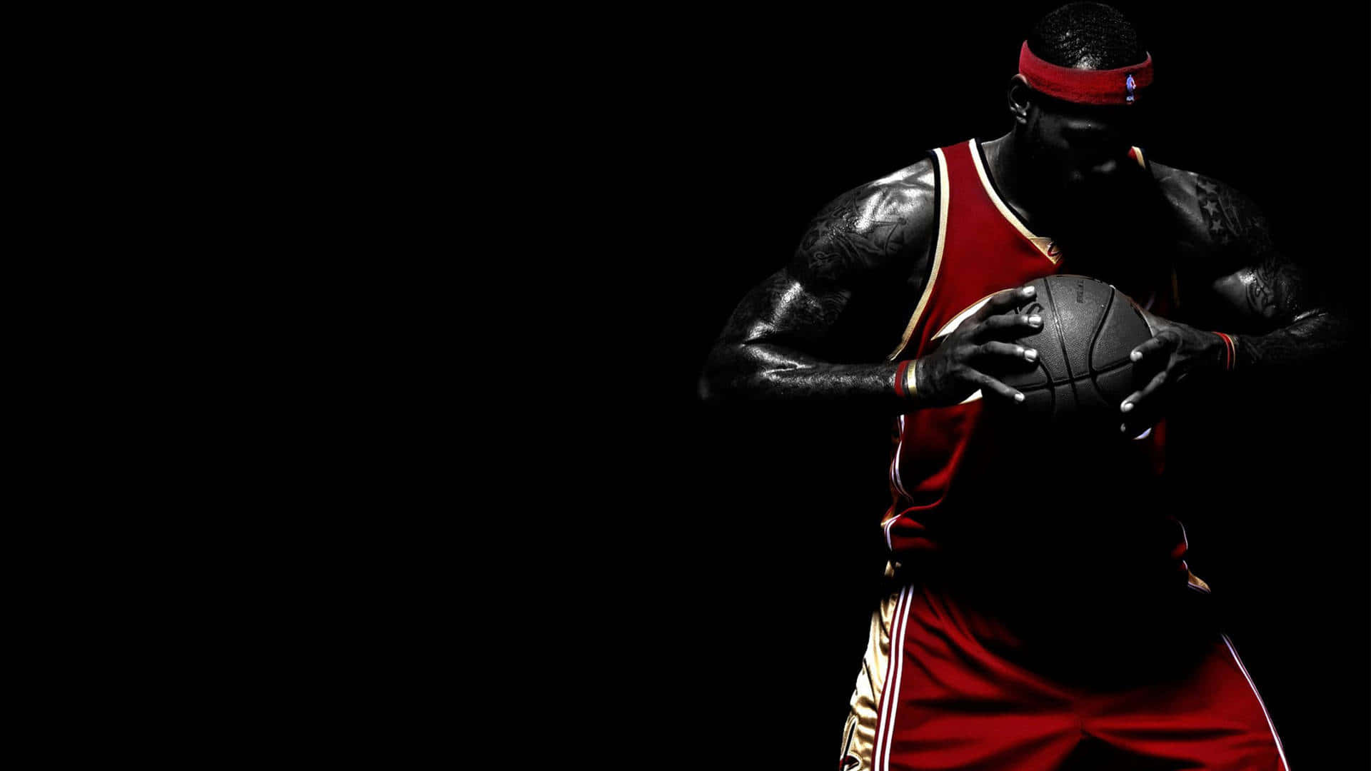 basketball player, red jersey, ball, Full HD Desktop Wallpaper