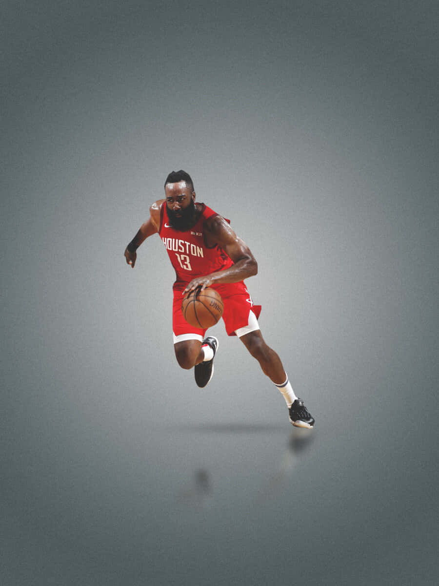 basketball player, red Houston jersey, gradient gray studio background, SD Phone Wallpaper