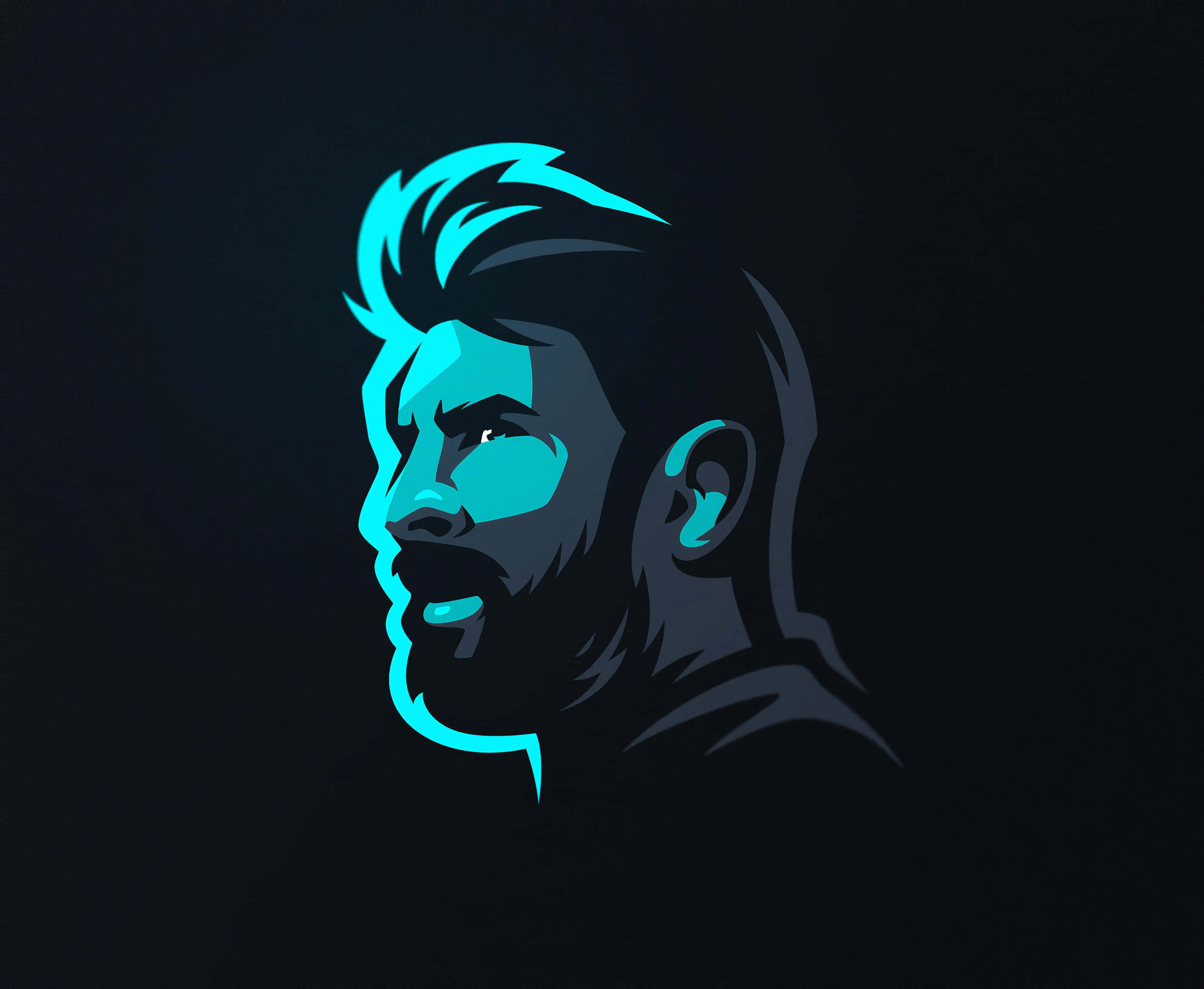 Minimalist Sports, male profile silhouette, vibrant cyan, 2K Desktop Wallpaper