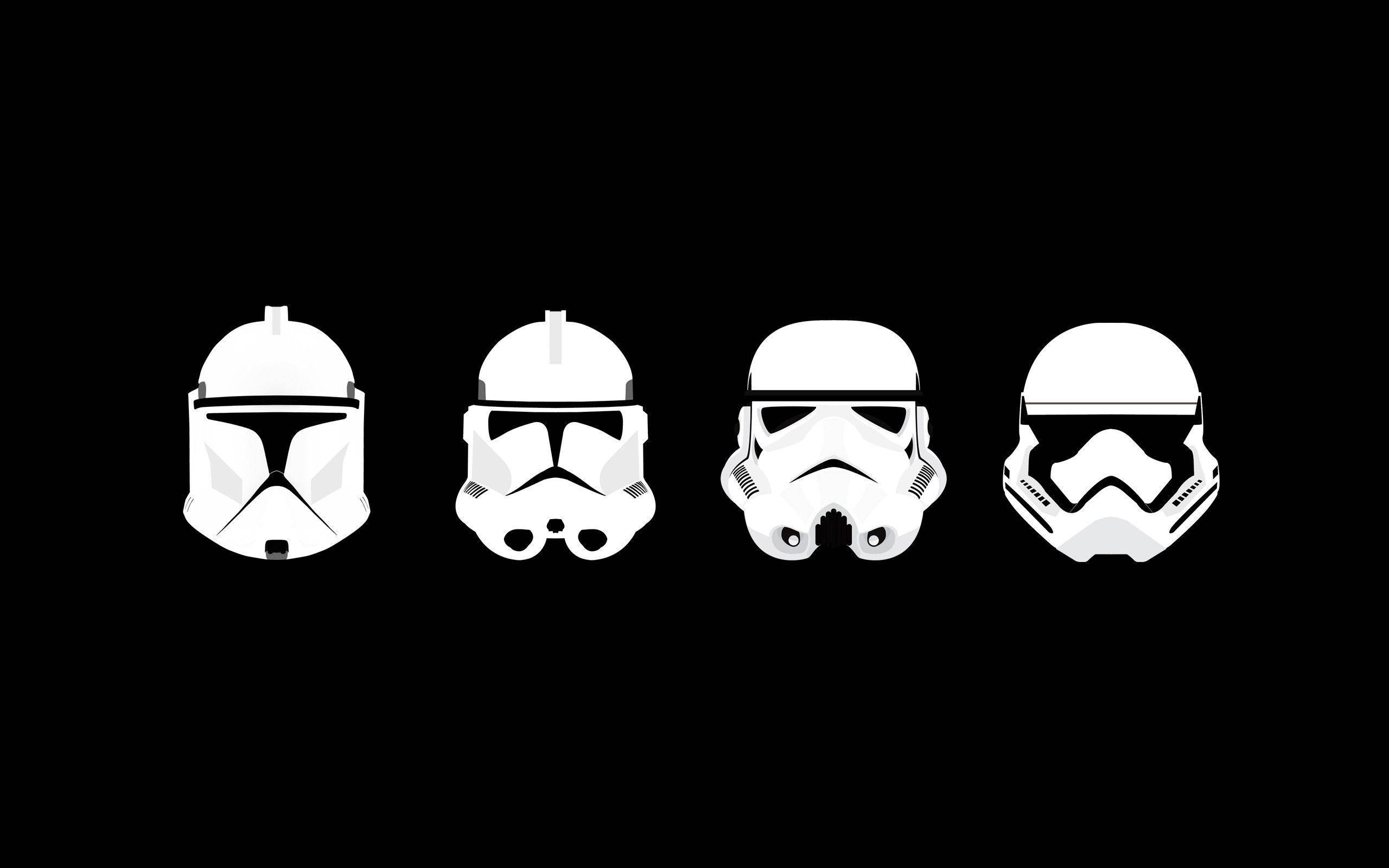 Minimalist Star Wars, Star Wars characters, white stylized helmets, 2K Desktop Wallpaper