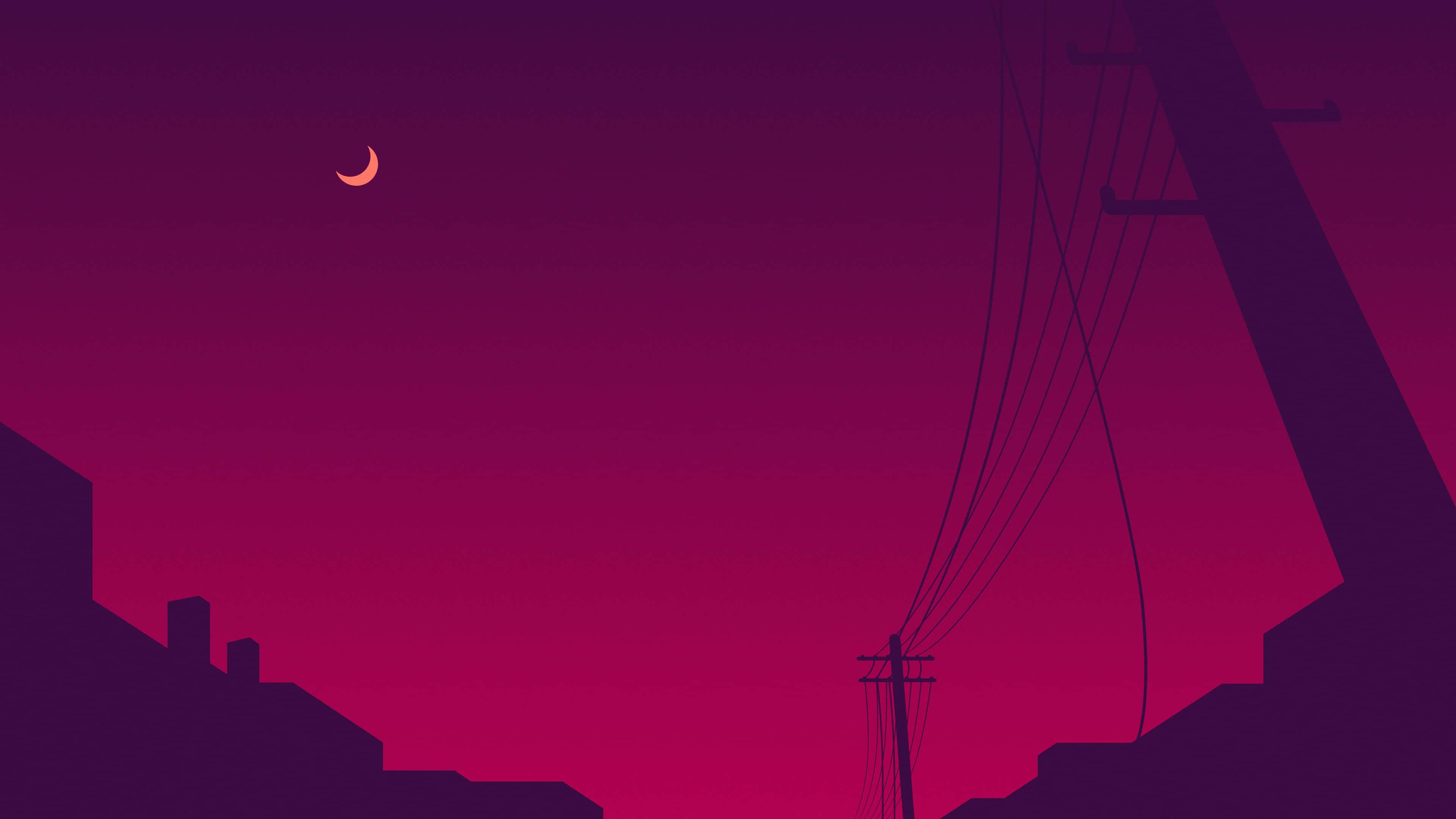 crescent moon, orange glow, gradient purple sky, 4K Desktop Wallpaper