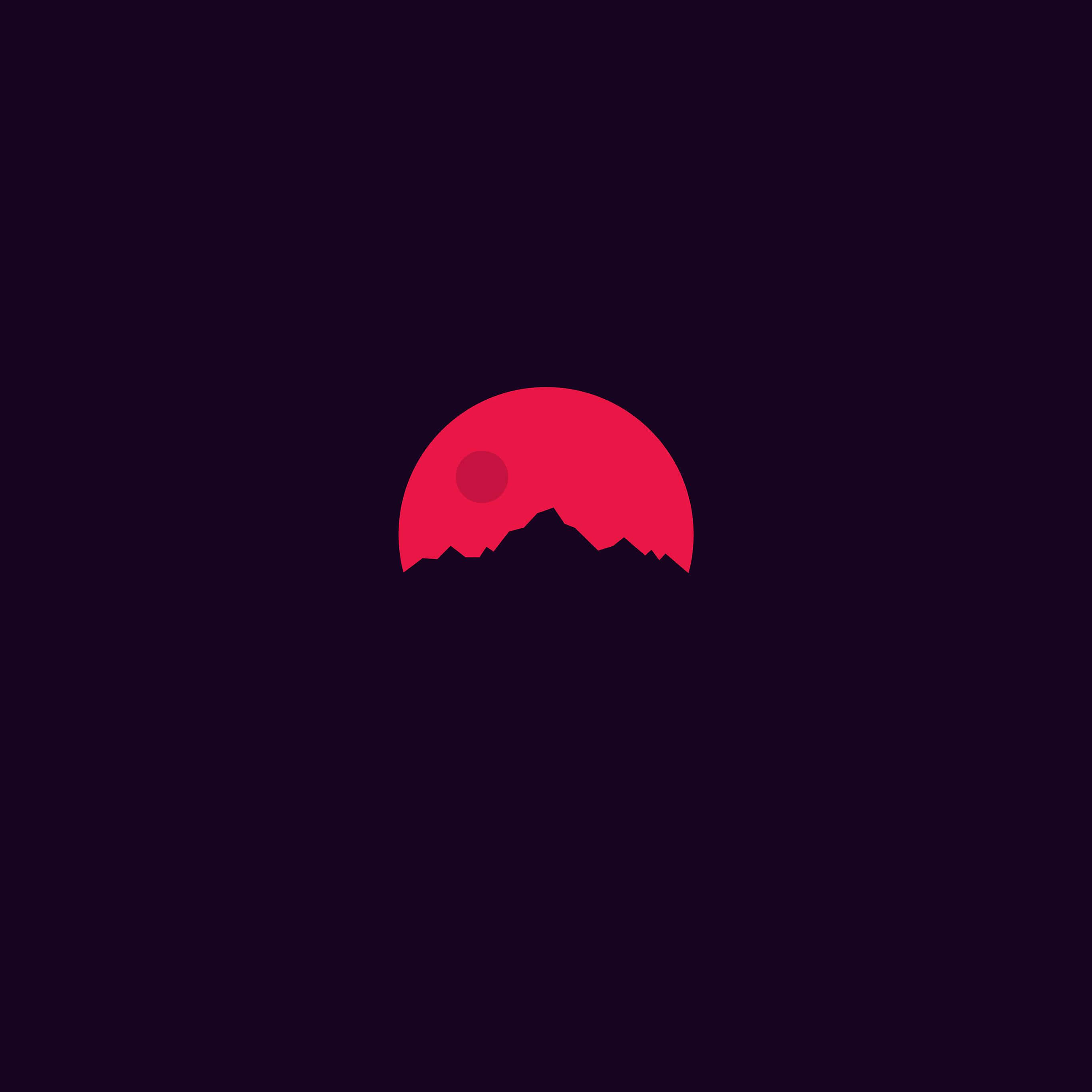 Minimalist Sunset, red sun, jagged mountain silhouette, 2K Desktop Wallpaper