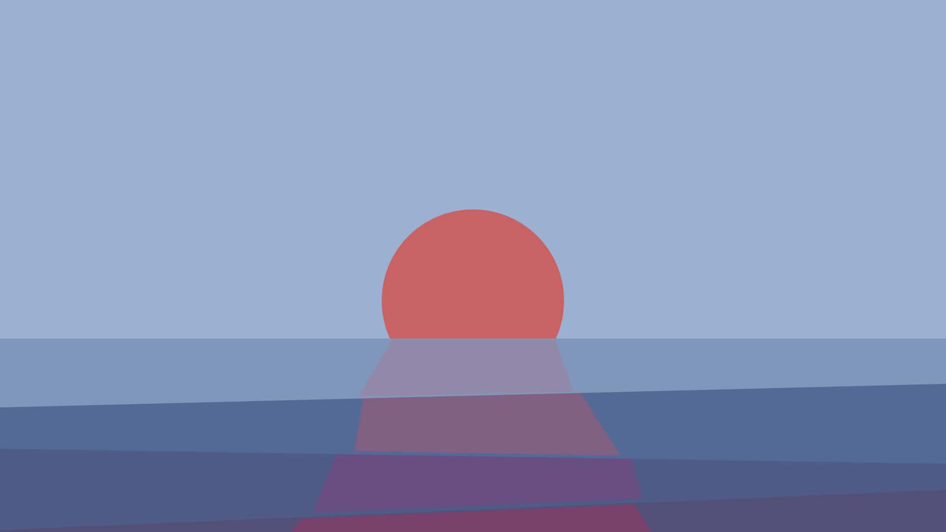 minimalist sunset, coral sun, layered blue seascape, Full HD Desktop Wallpaper