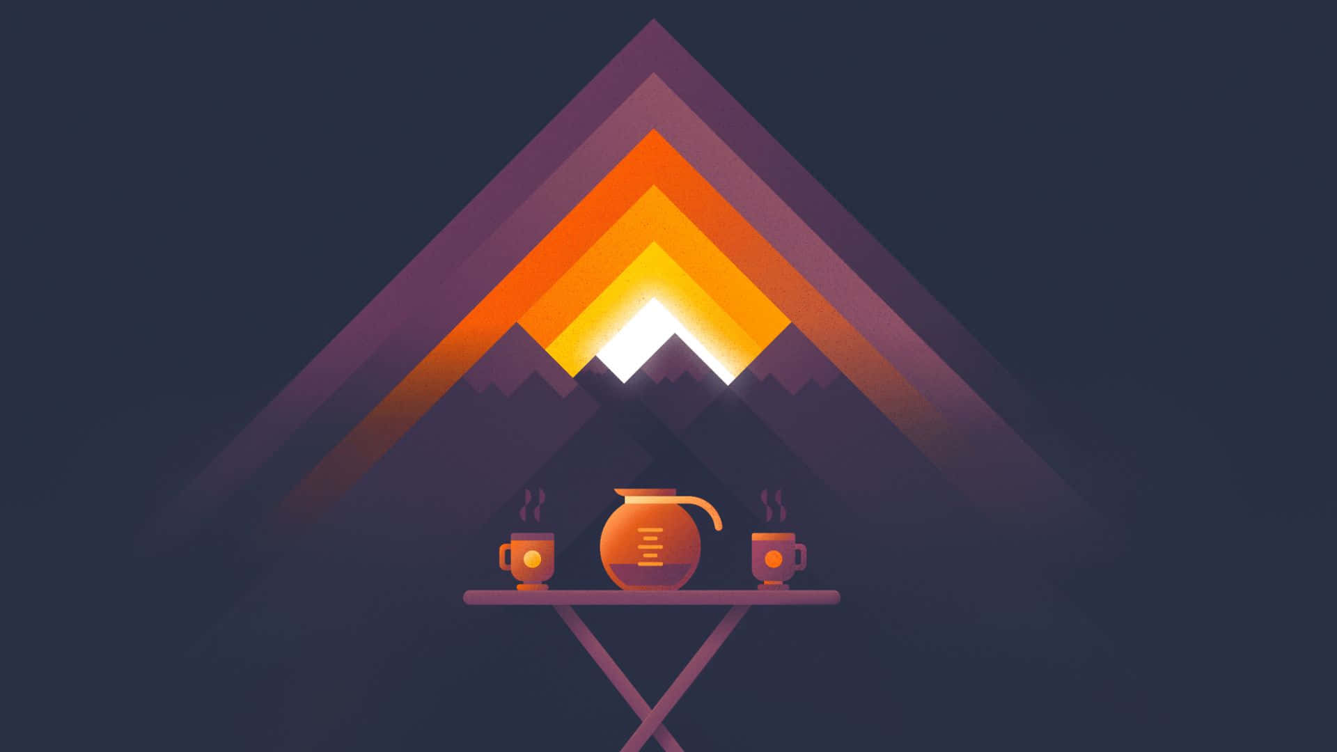 Minimalist Sunset, mountain sunset, table, Full HD Desktop Wallpaper