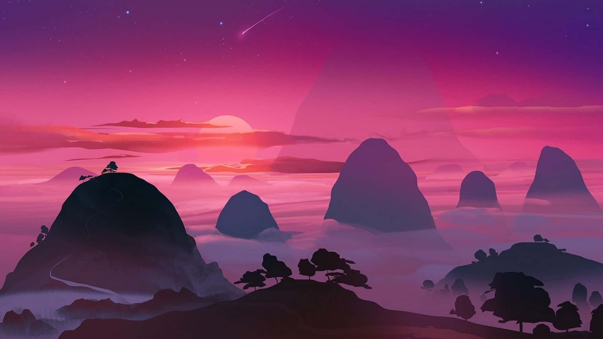 minimalist sky, pink and purple twilight sky, shooting star, Full HD Desktop Wallpaper