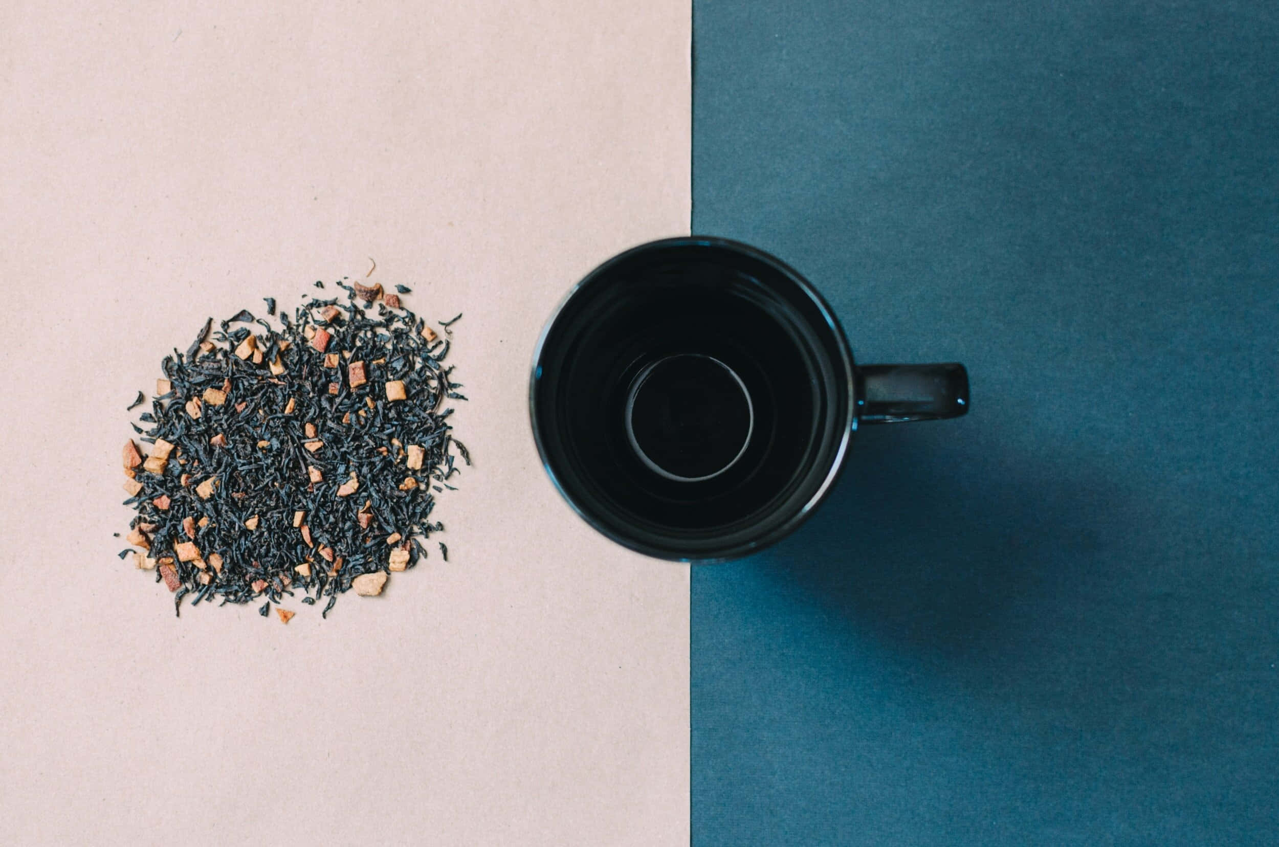 minimalist tea, black mug, dark tea leaves, Full HD Desktop Wallpaper