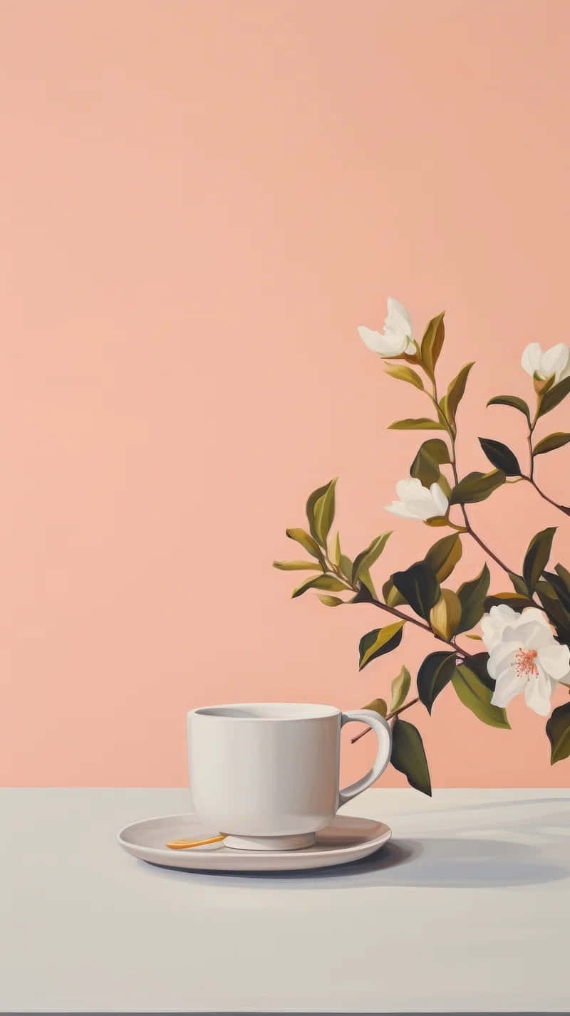 white ceramic cup, saucer, light gray surface, HD Phone Wallpaper