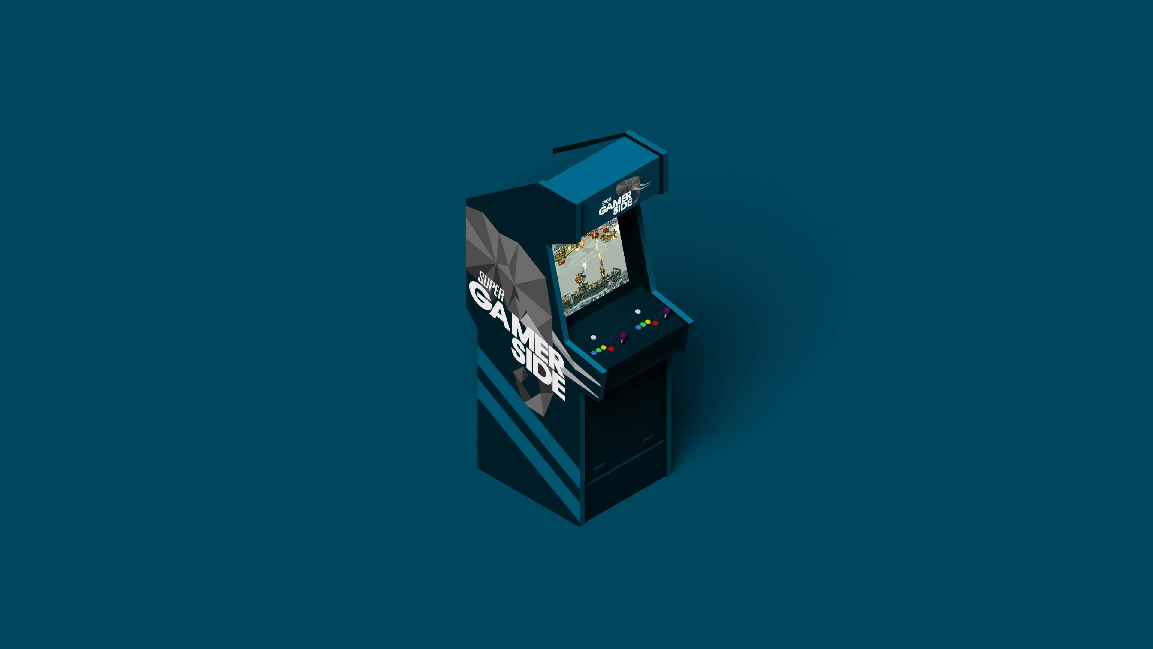 isometric arcade machine, glowing controls, vibrant screen, 4K Desktop Wallpaper