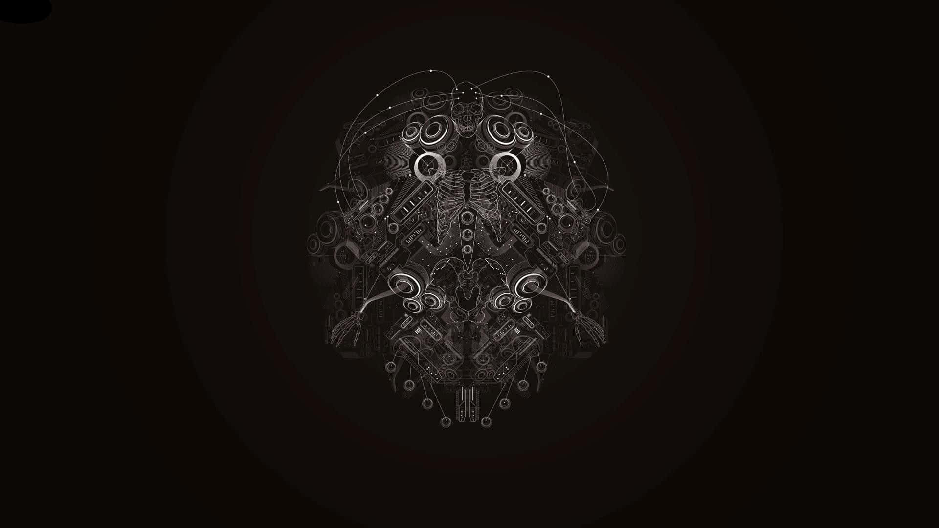 minimalist technology, mechanical skull, monochrome, Full HD Desktop Wallpaper
