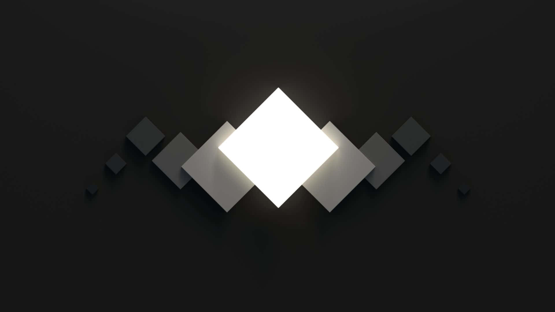 glowing white diamond-shaped light fixture, dim gray cubes, black wall, Full HD Desktop Wallpaper