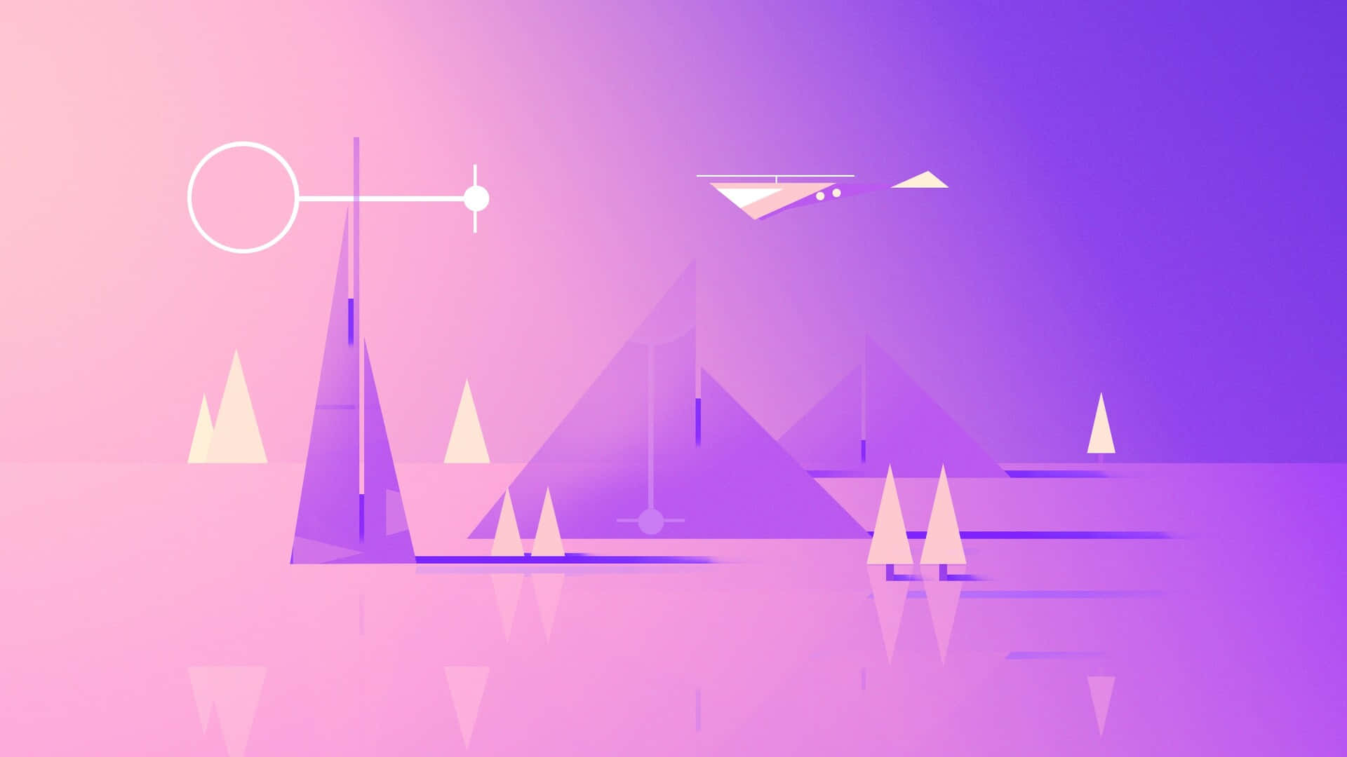 minimalist technology, geometric mountains, trees, Full HD Desktop Wallpaper