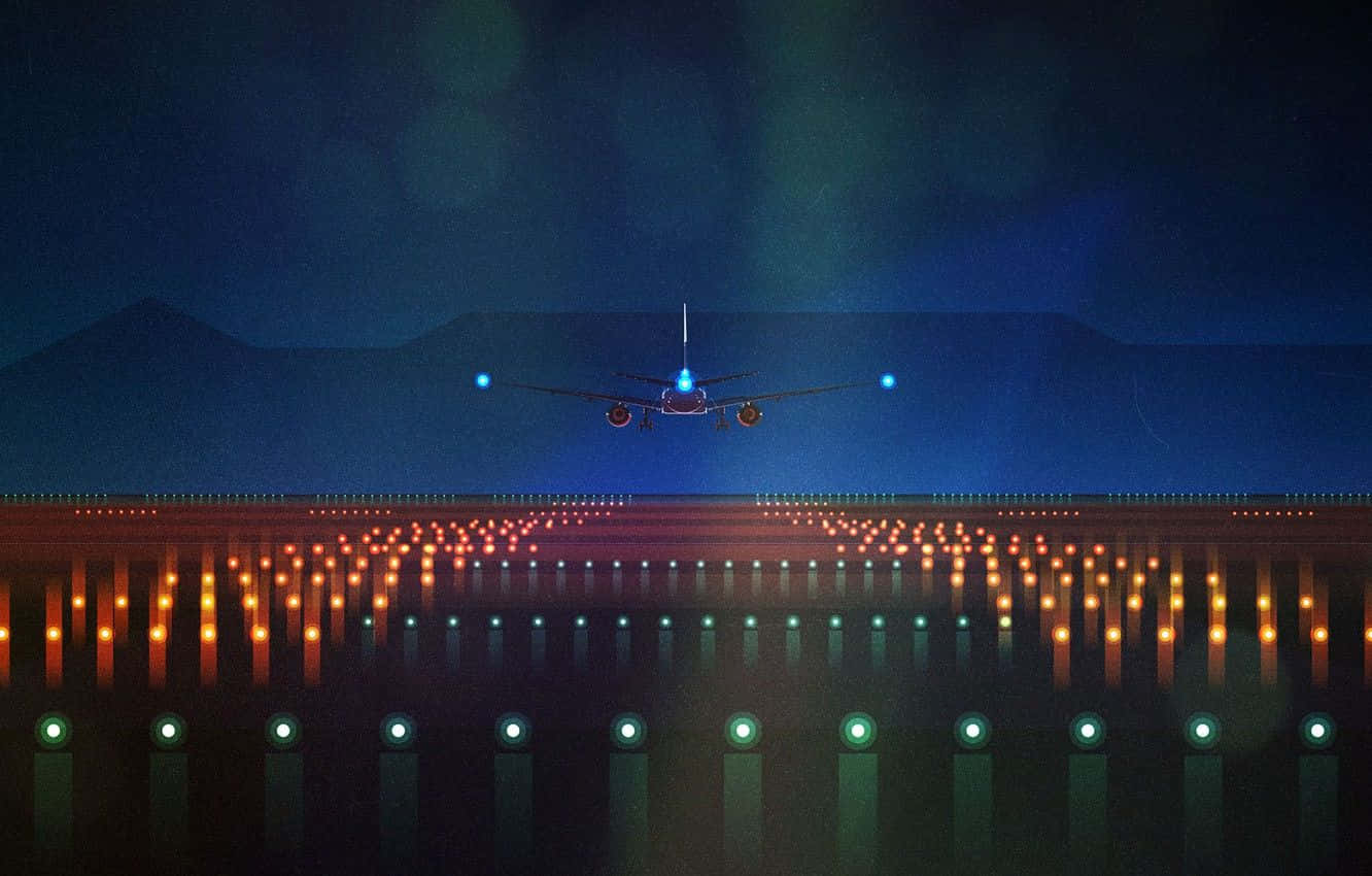 airplane, night, runway, HD Desktop Wallpaper
