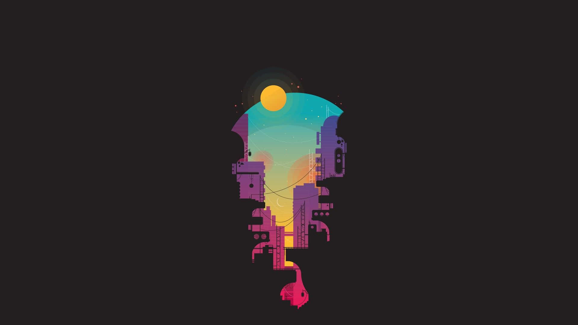 Minimalist Vintage, abstract cityscape, vibrant gradient hues, Full HD Desktop Wallpaper