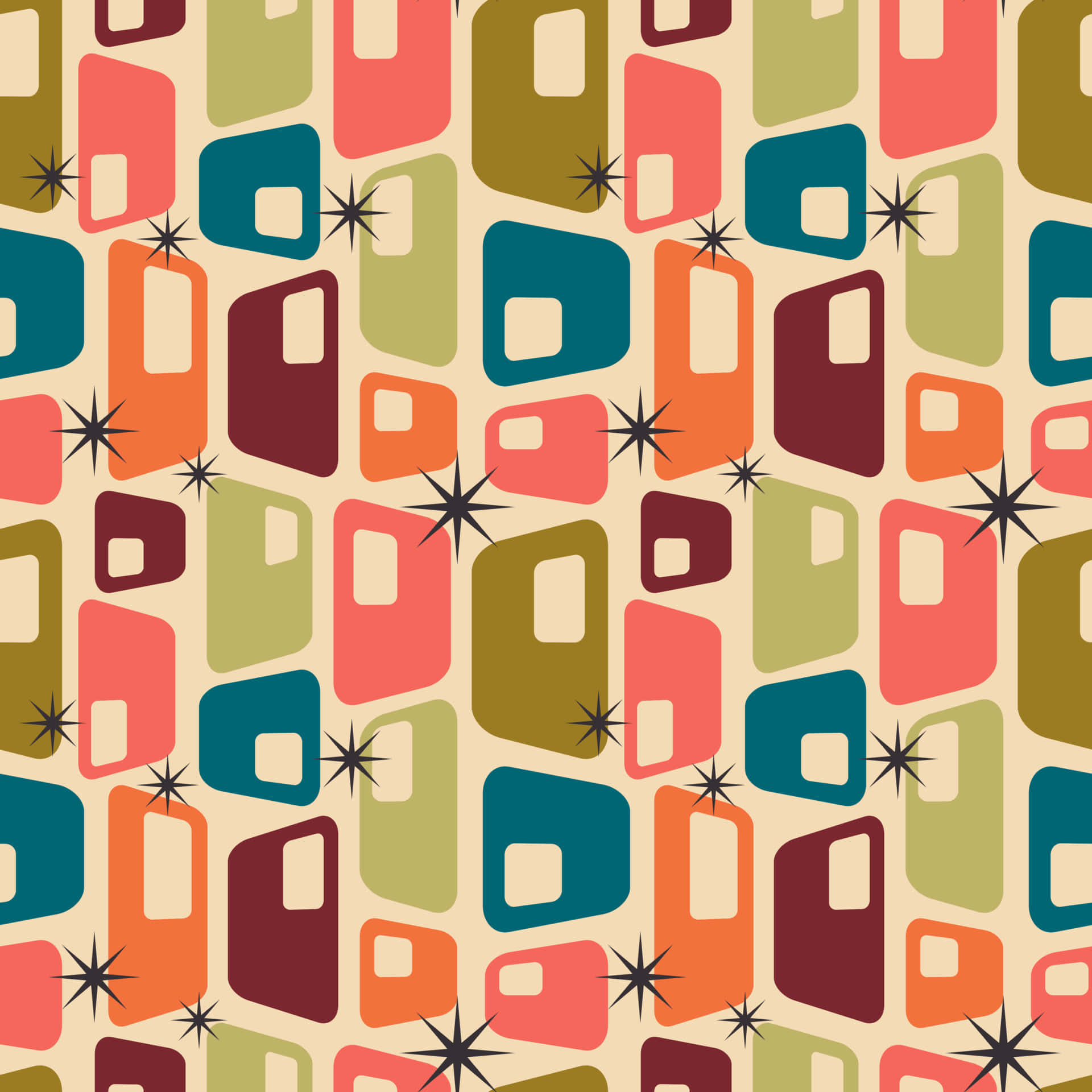 Minimalist Vintage, geometric pattern, bold colored shapes, Full HD Desktop Wallpaper