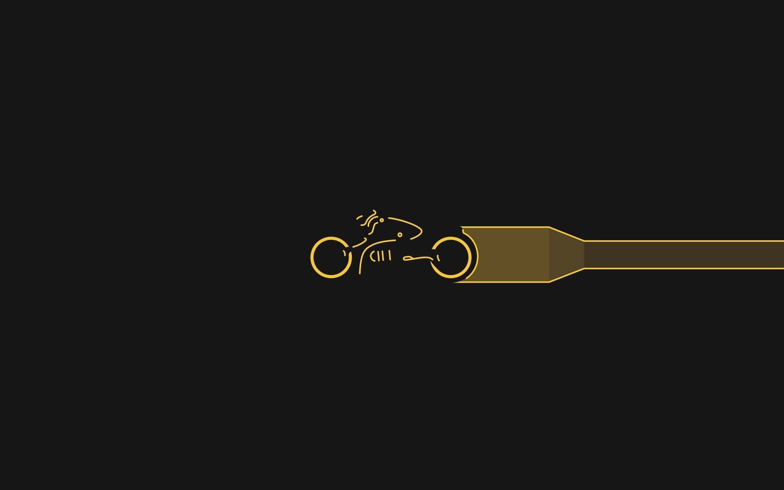 minimalist vintage, golden line-art motorcycle silhouette, sleek horizontal bar, 2K Desktop Wallpaper
