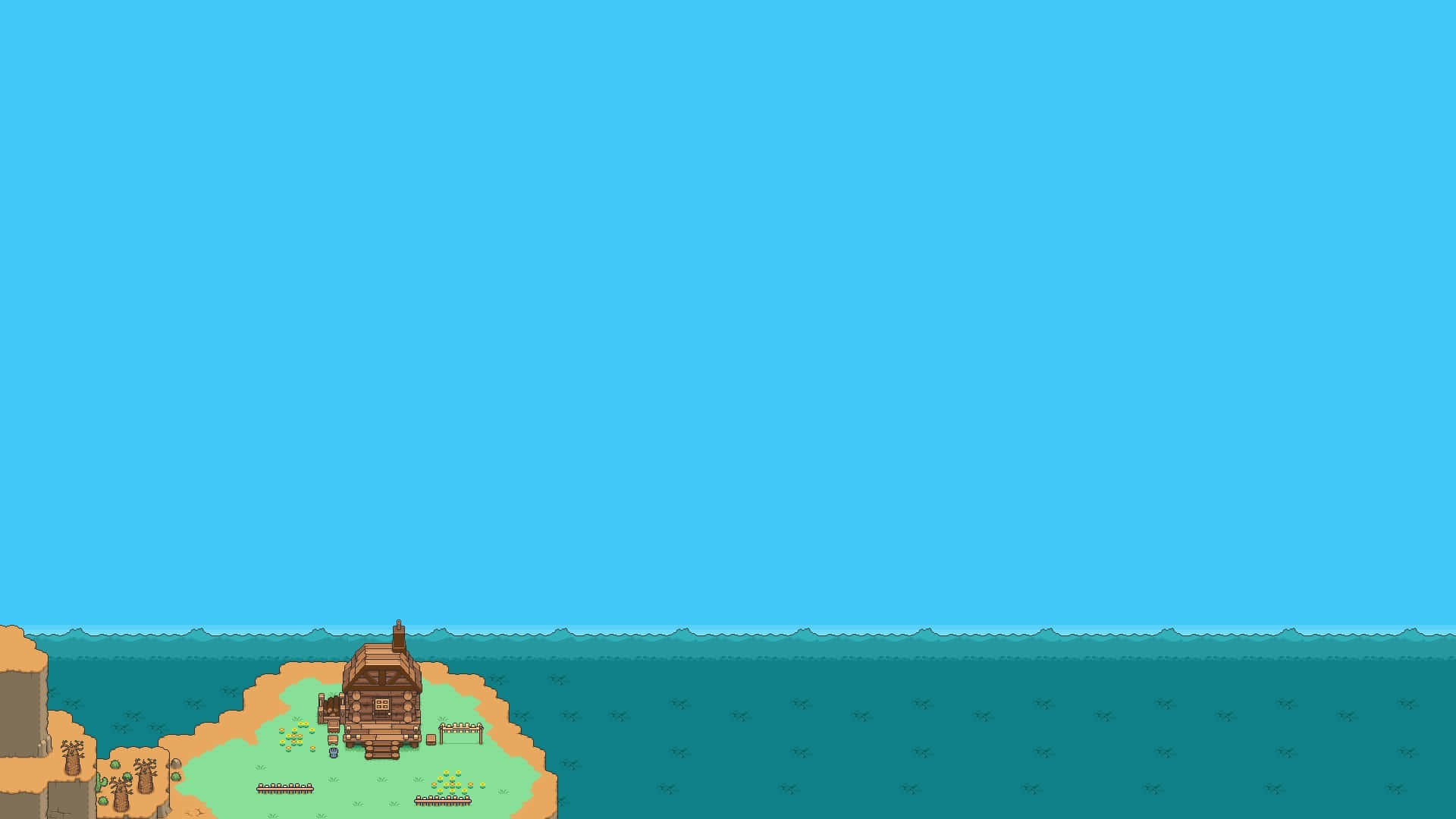 minimalist vintage, pixel-art house, small island, Full HD Desktop Wallpaper