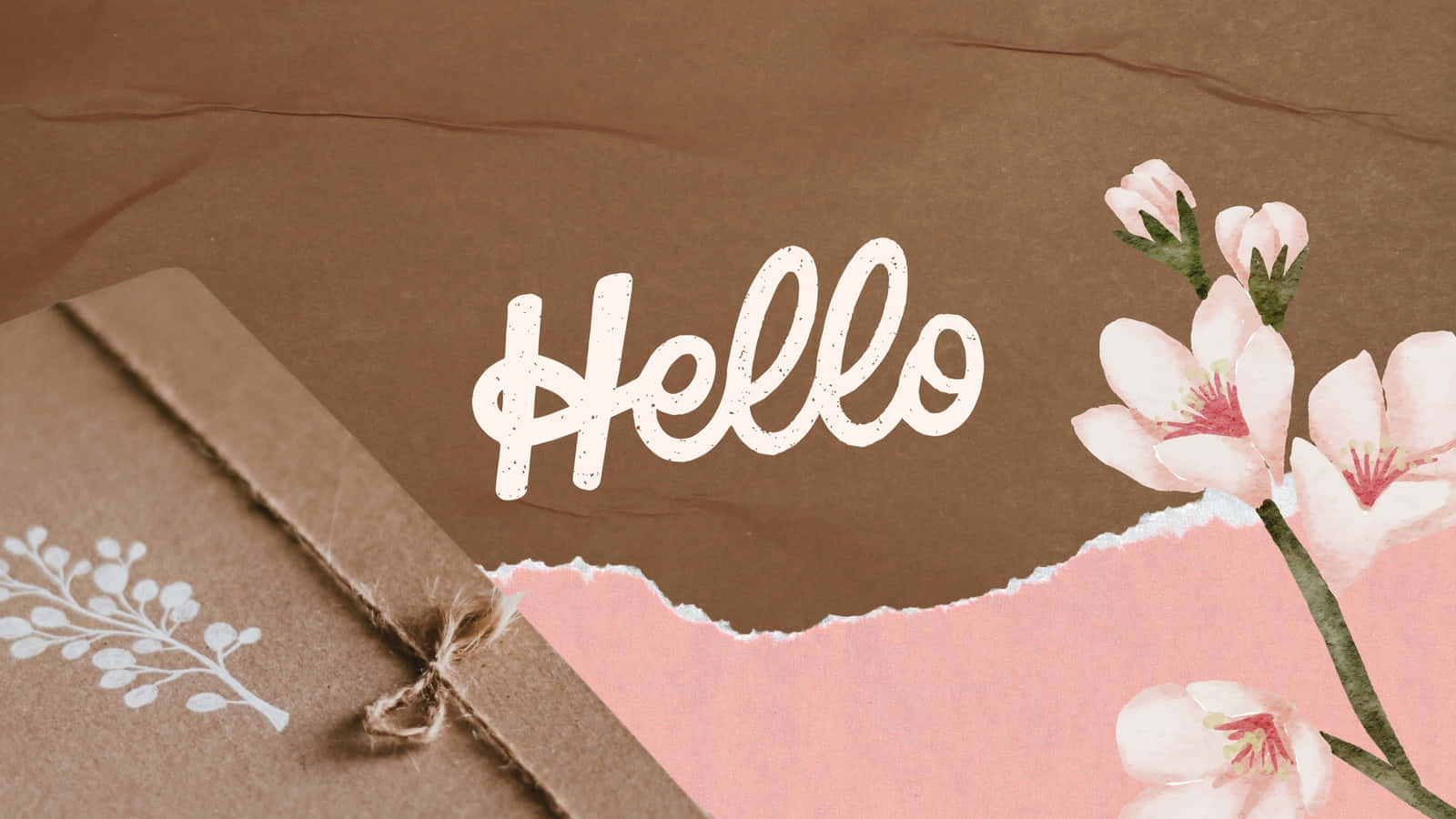 torn brown paper, soft pink background, delicate cherry blossoms, HD Desktop Wallpaper