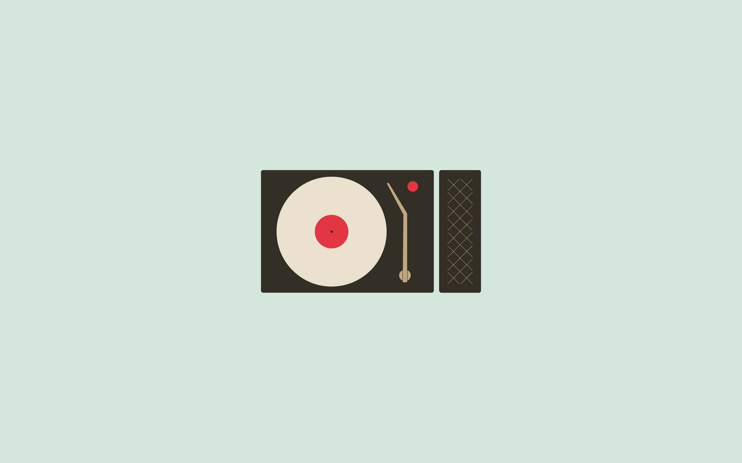 vinyl record player, red center, tonearm, 2K Desktop Wallpaper