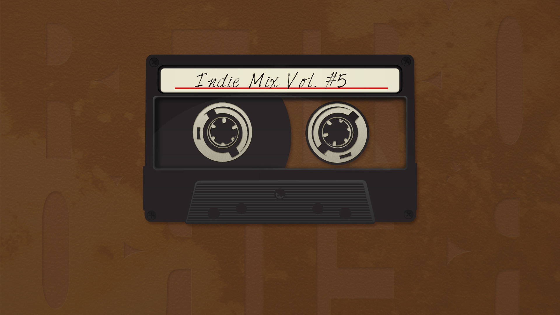 Indie Mix Vol #5, black cassette tape, textured brown background, Full HD Desktop Wallpaper