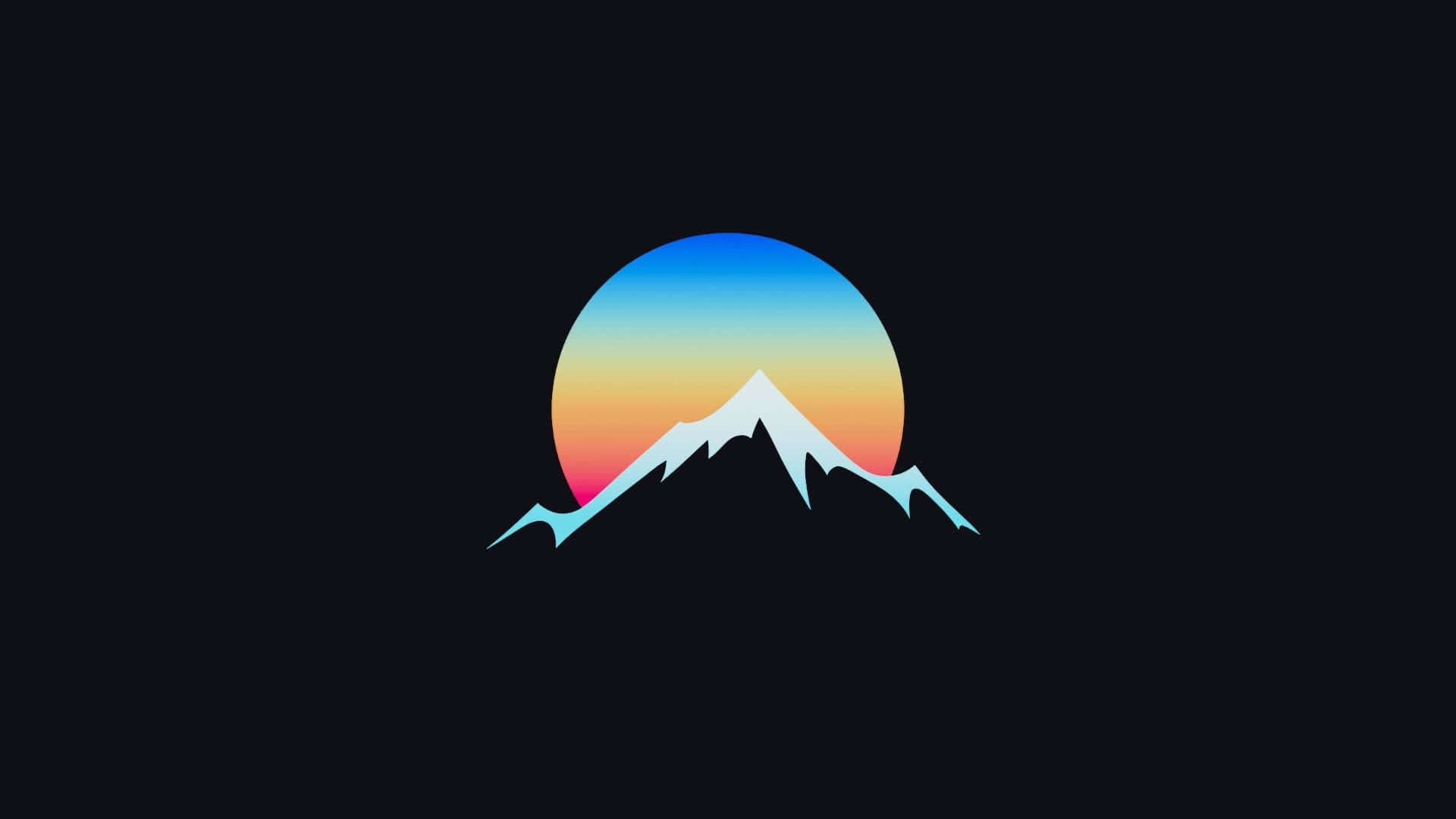 mountain silhouette, gradient sunset orb, blue orange and yellow, Full HD Desktop Wallpaper