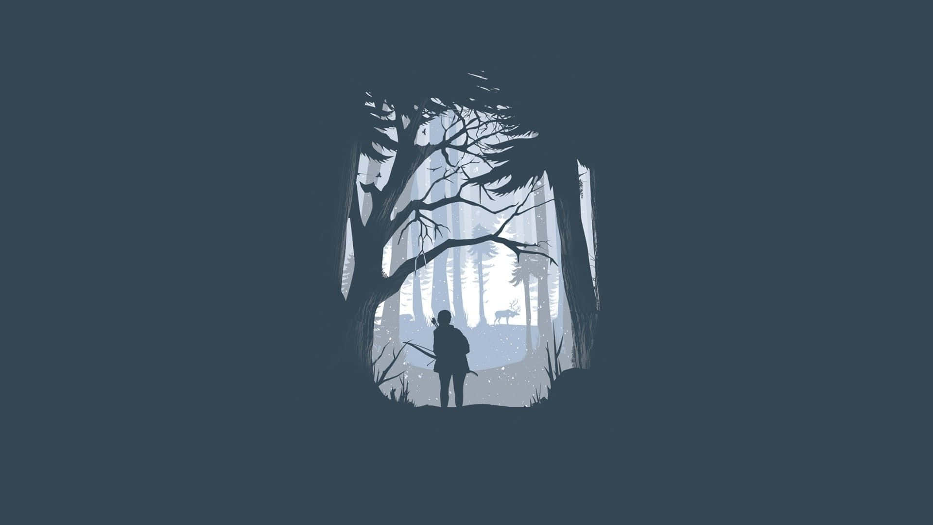 Minimalist Winter, forest clearing, dark trees, Full HD Desktop Wallpaper