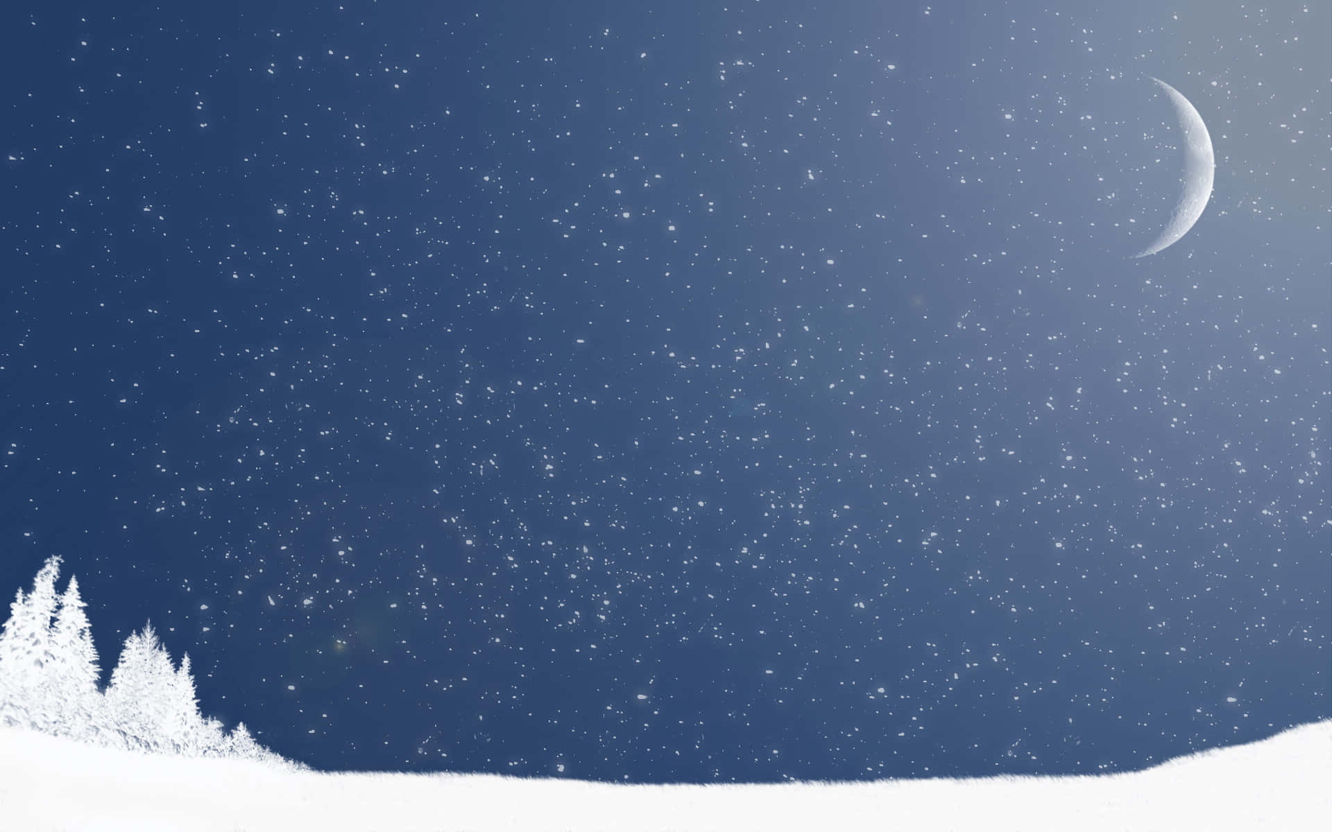 minimalist winter, crescent moon, stars, Full HD Desktop Wallpaper