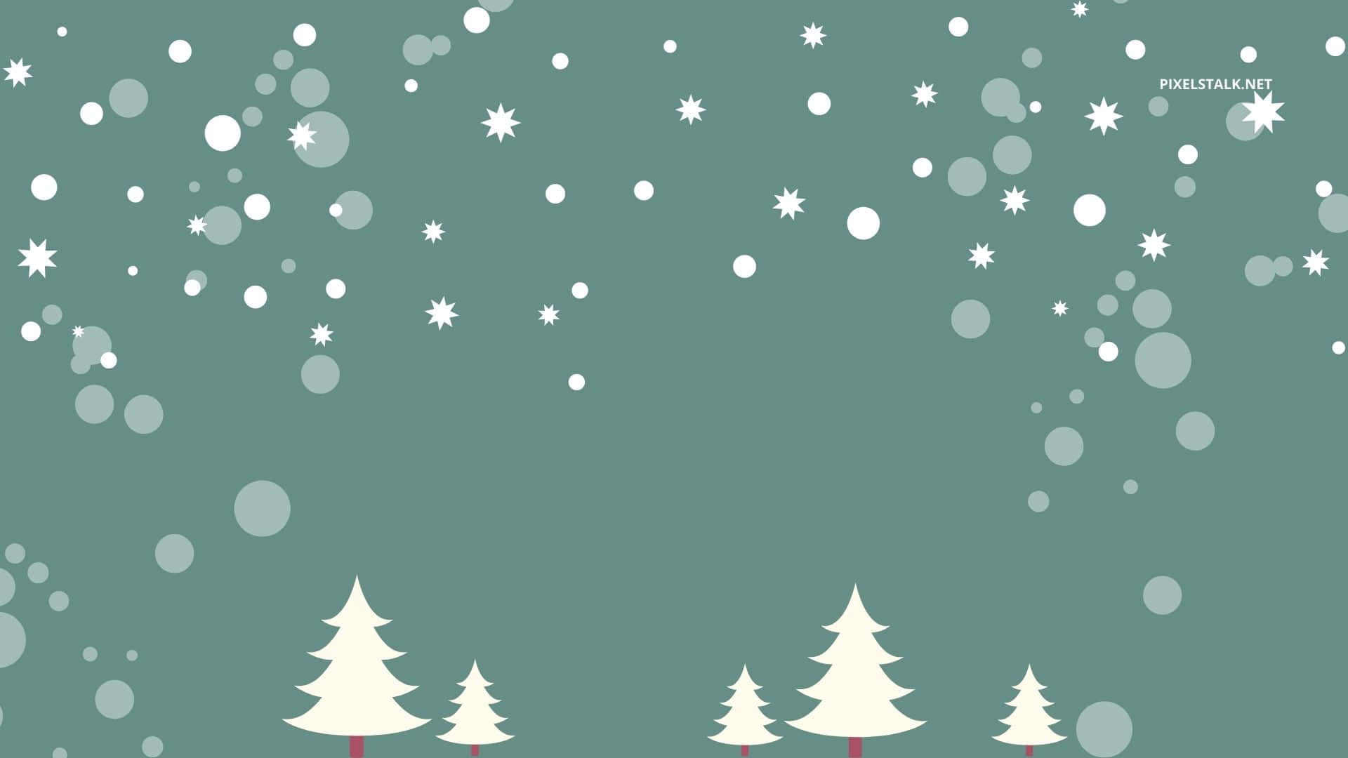 Minimalist Winter, white stylized pine trees, teal background, Full HD Desktop Wallpaper