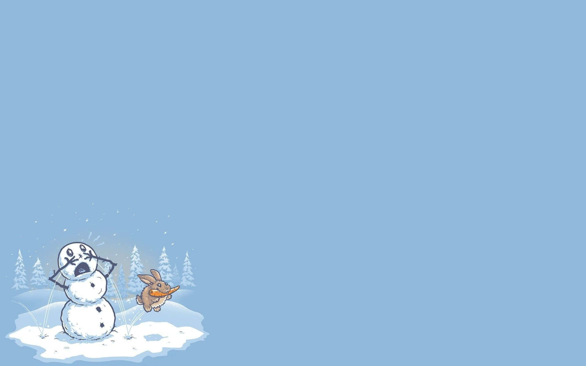 Minimalist Winter, snowman, rabbit, Full HD Desktop Wallpaper