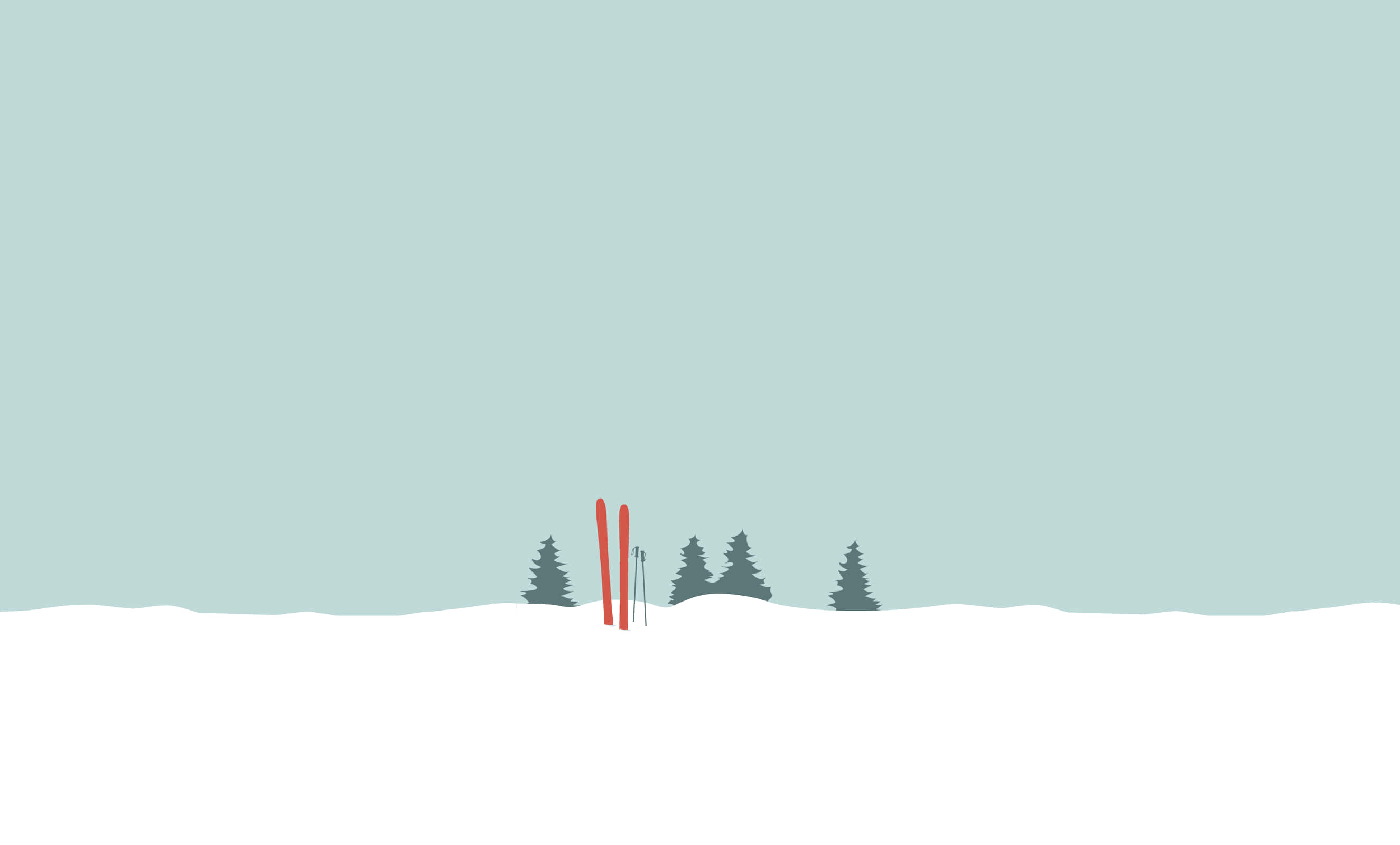 minimalist winter, red skis, poles, 2K Desktop Wallpaper