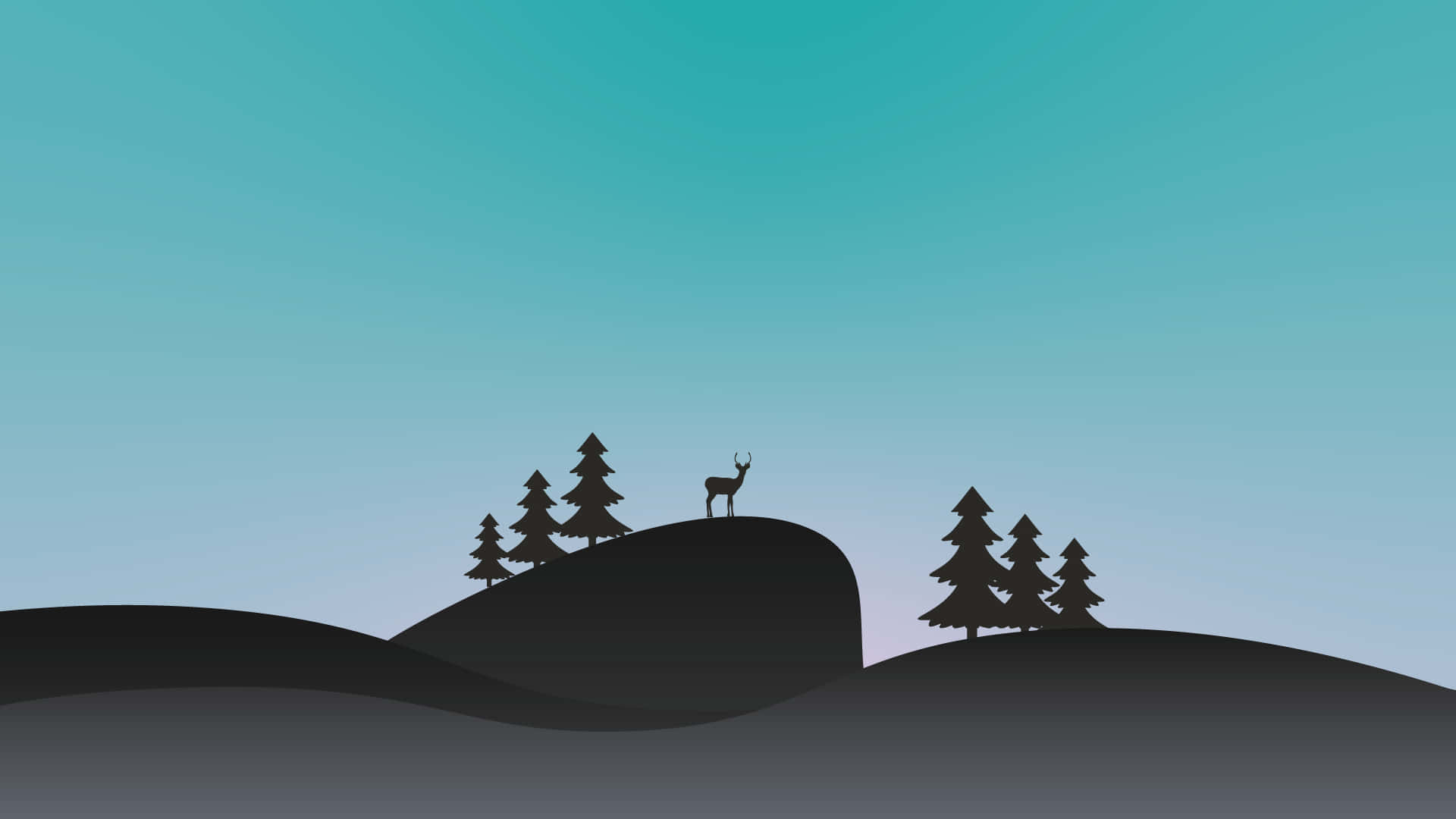 minimalist winter, teal sky, pine trees, Full HD Desktop Wallpaper