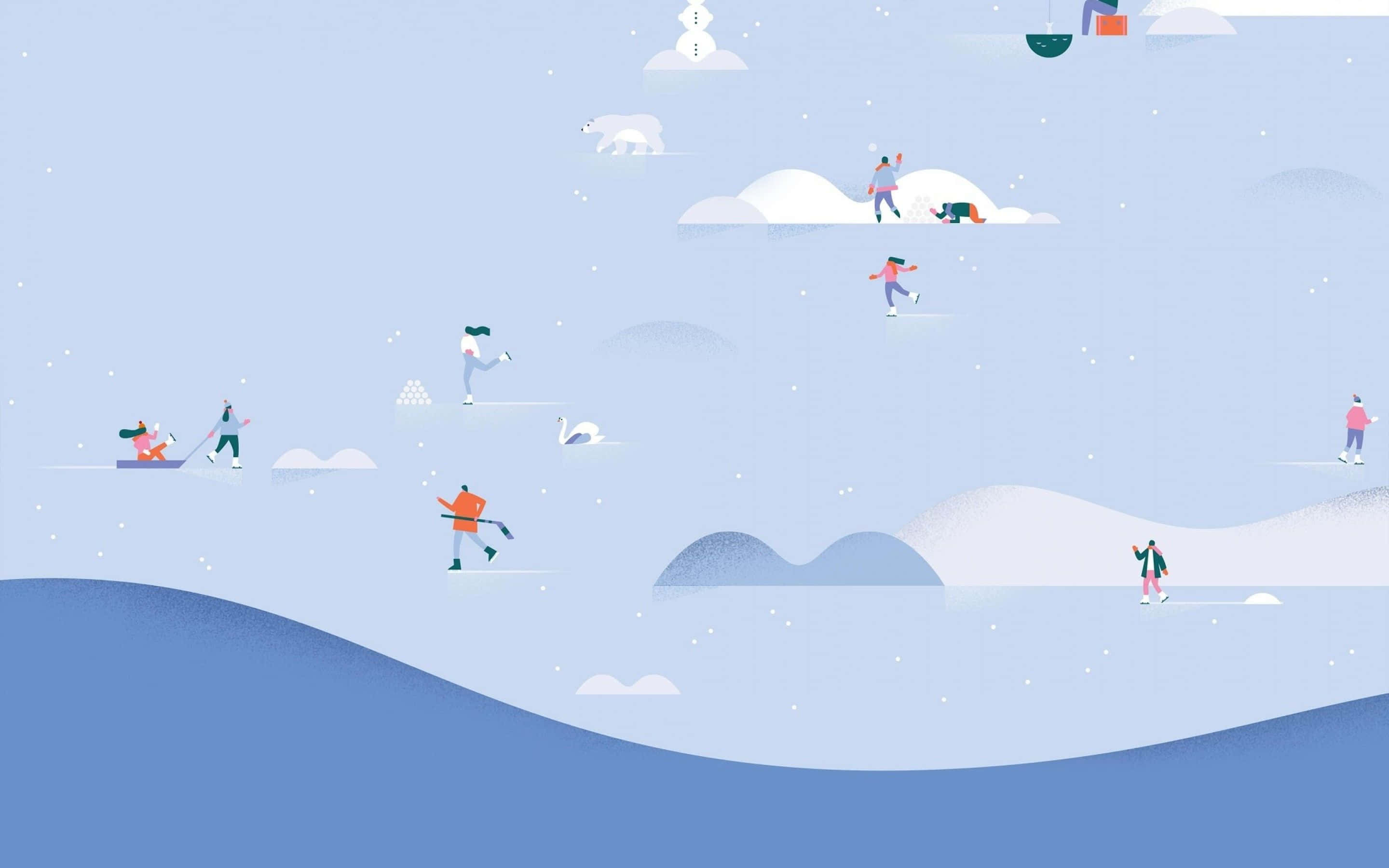 minimalist winter, snowy landscape, polar bear, 2K Desktop Wallpaper