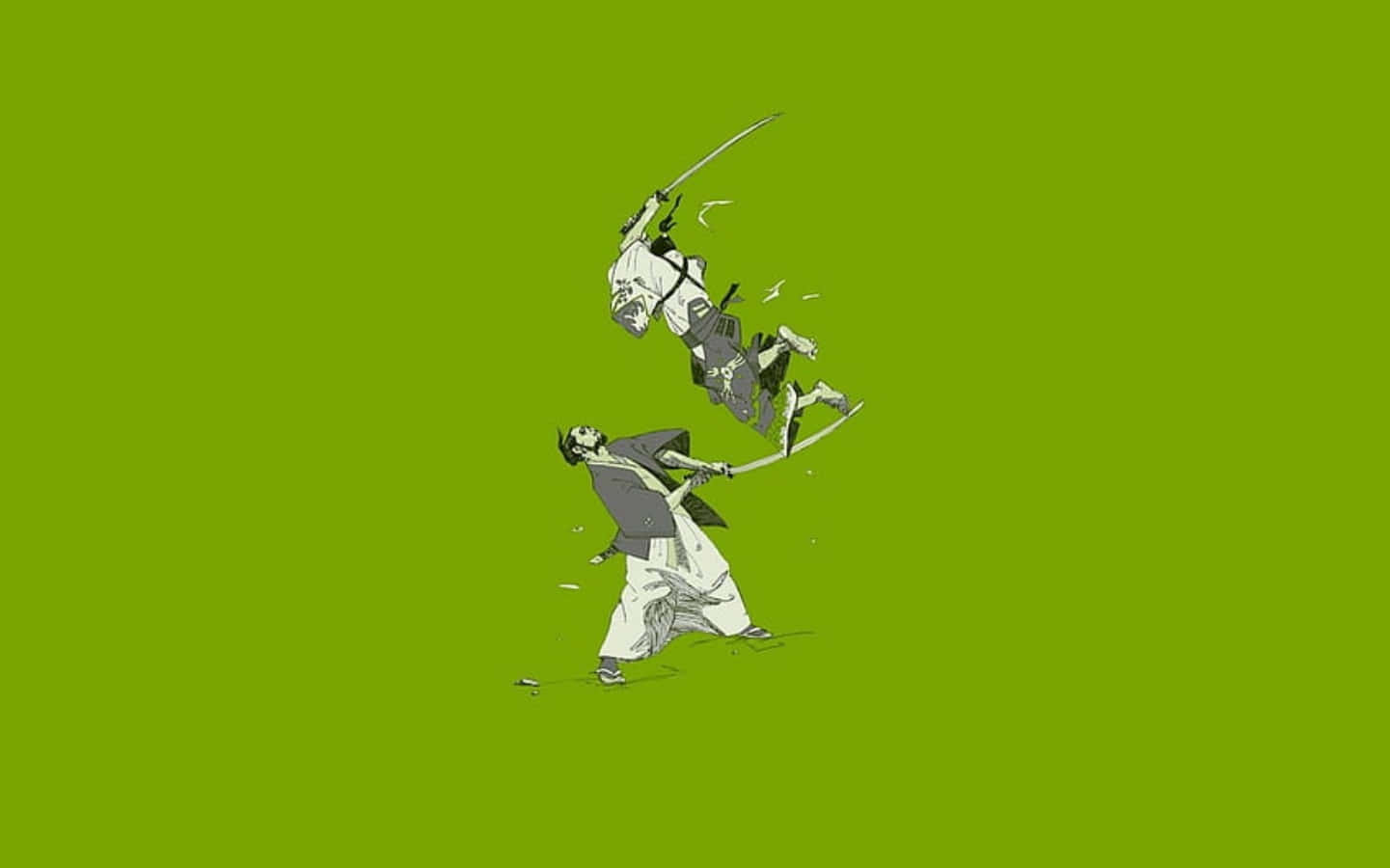 samurai, anime-style illustration, vivid green background, HD Desktop Wallpaper