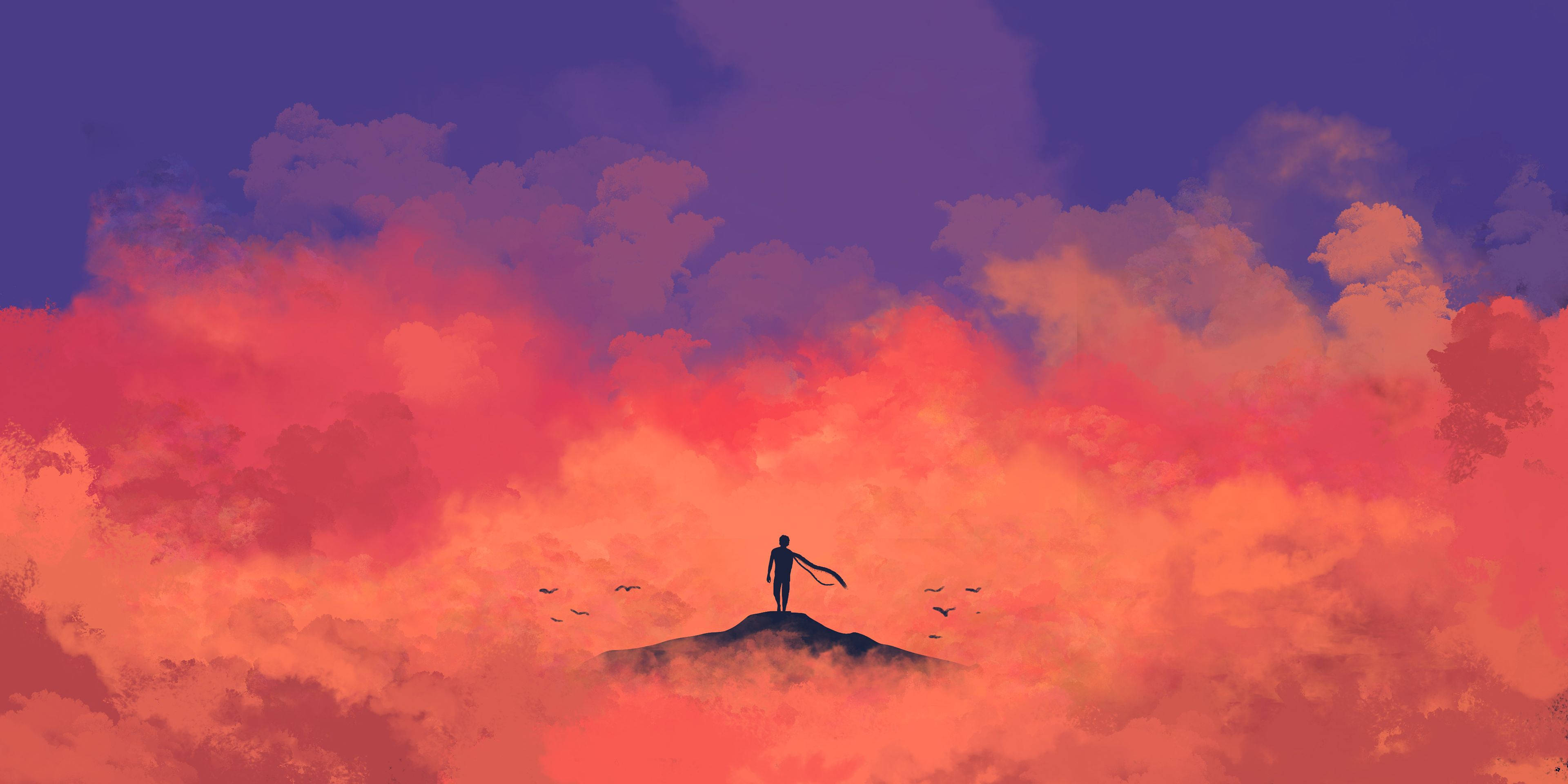 sunset, orange, purple, 4K Desktop Wallpaper