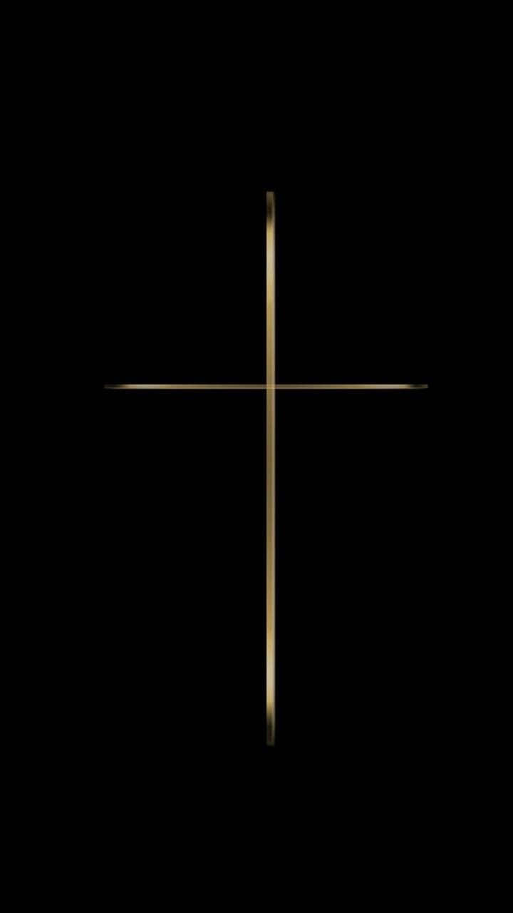 Black And Silver Minimalistic Cross iPhone, golden cross, pure black background, HD Phone Wallpaper