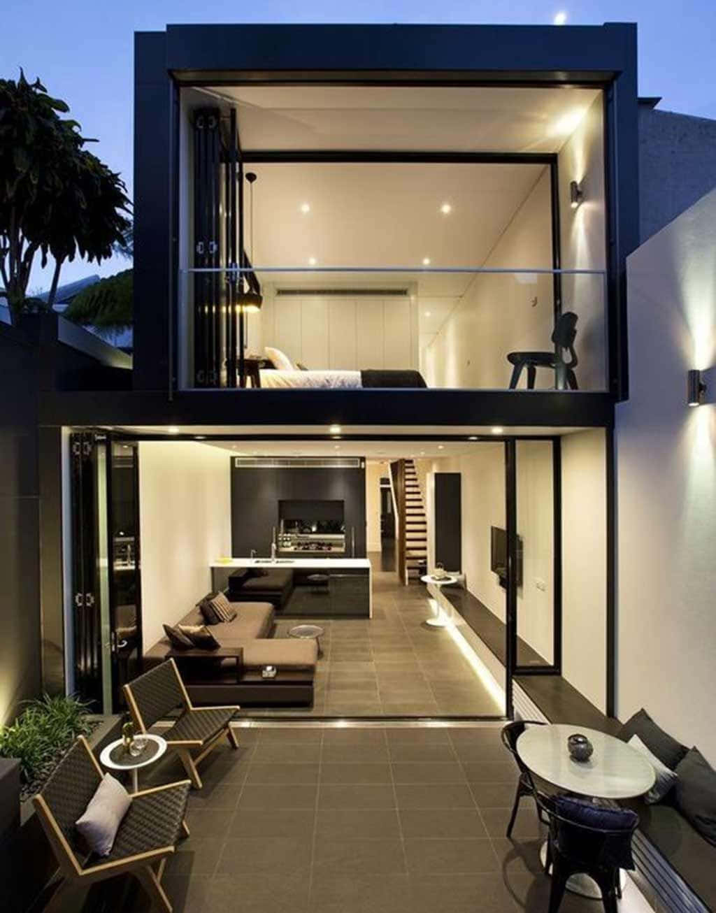 Modern Minimalist Design, two-story house, glass walls, HD Phone Wallpaper