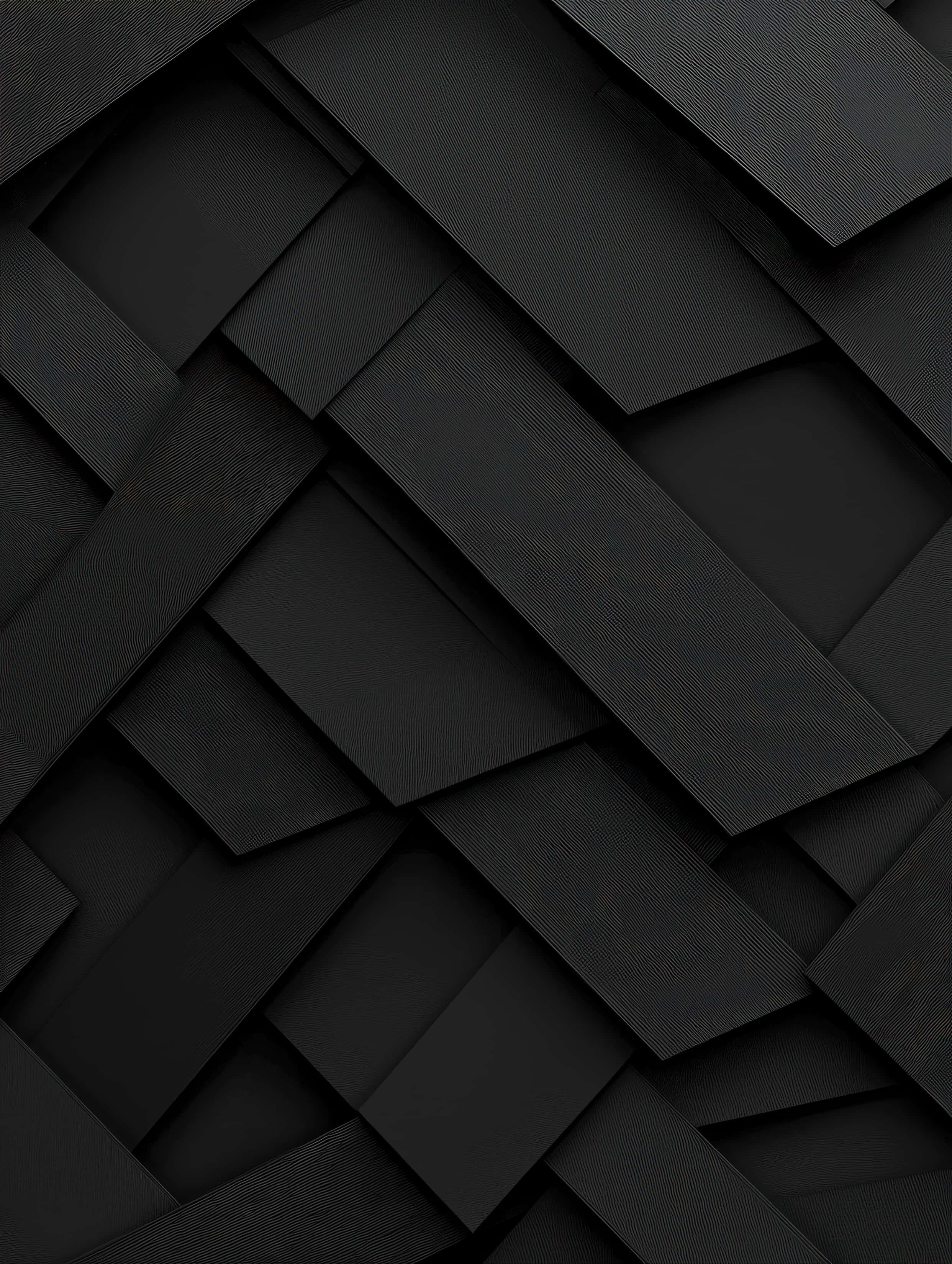 monochromatic black rectangle, matte black rectangular panels, abstract geometric pattern, 2K Phone Wallpaper
