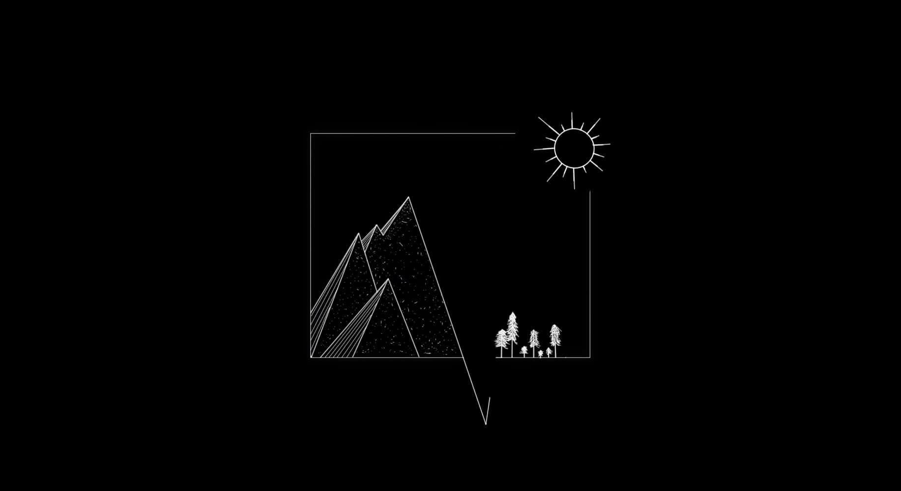 minimalist mountainand sun graphic, white line drawing, mountains, HD Desktop Wallpaper