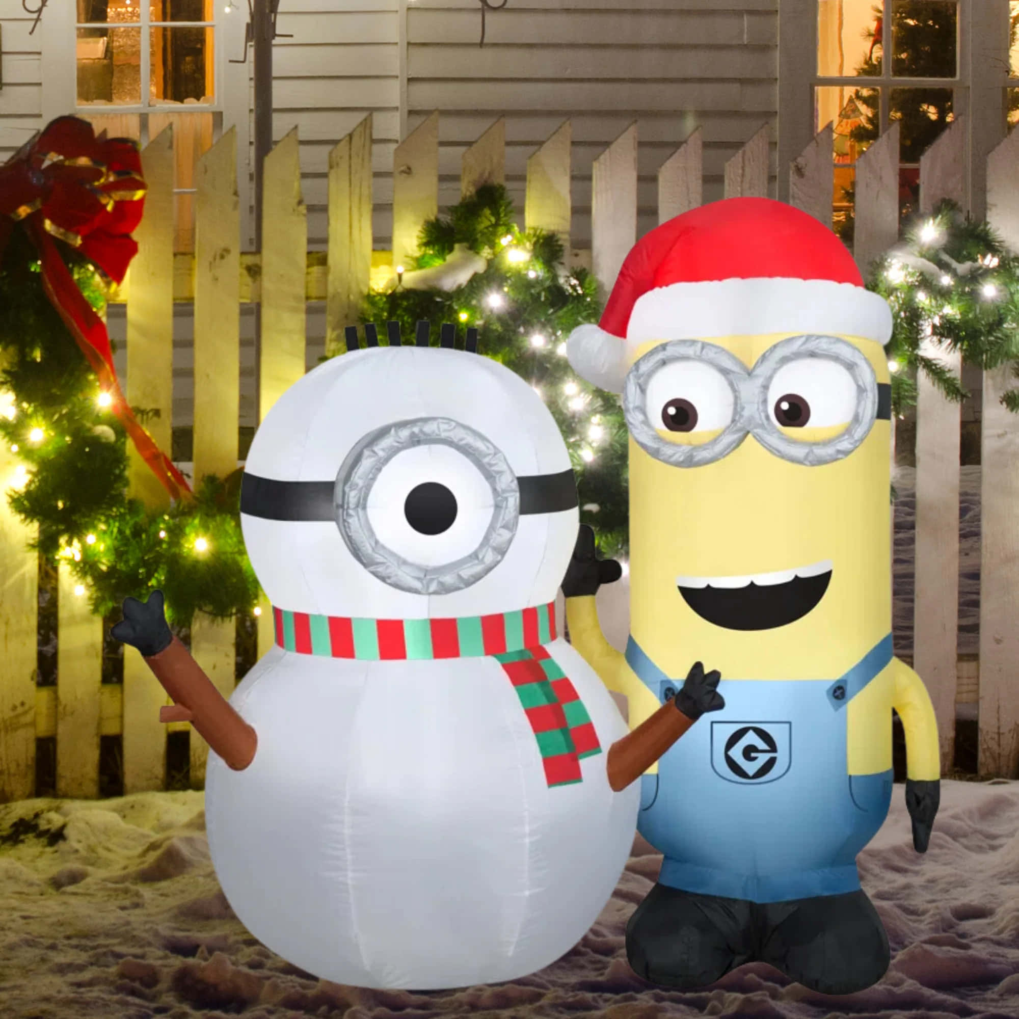 Minion, snowman, Santa hat, Full HD Desktop Wallpaper