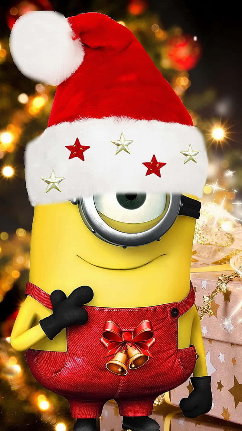 Minion, Santa hat, red Santa hat with stars, HD Phone Wallpaper