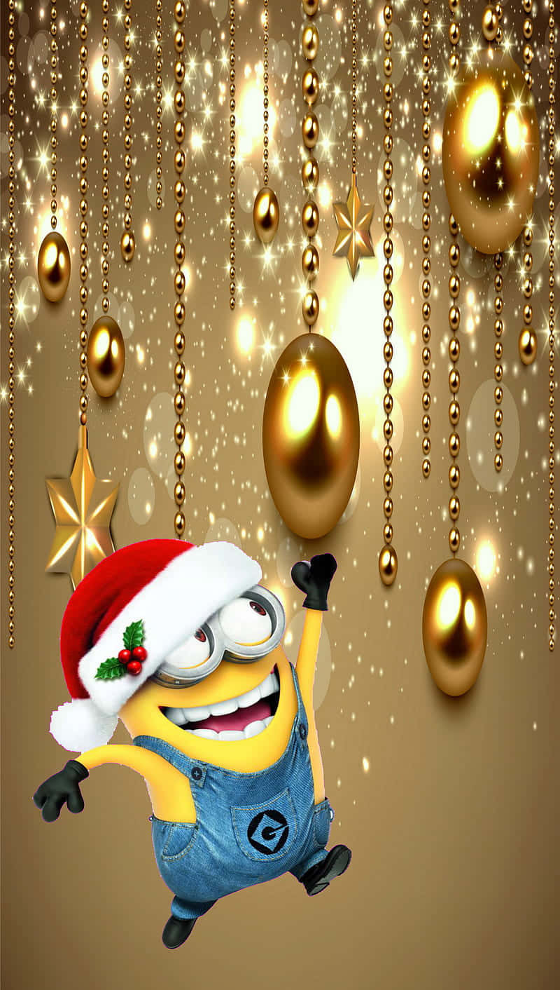 Minion, Santa hat, gold ornaments, HD Phone Wallpaper