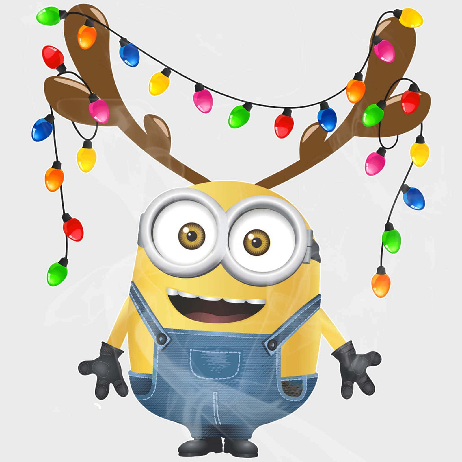 Minion, reindeer antlers, colorful Christmas lights, HD Desktop Wallpaper