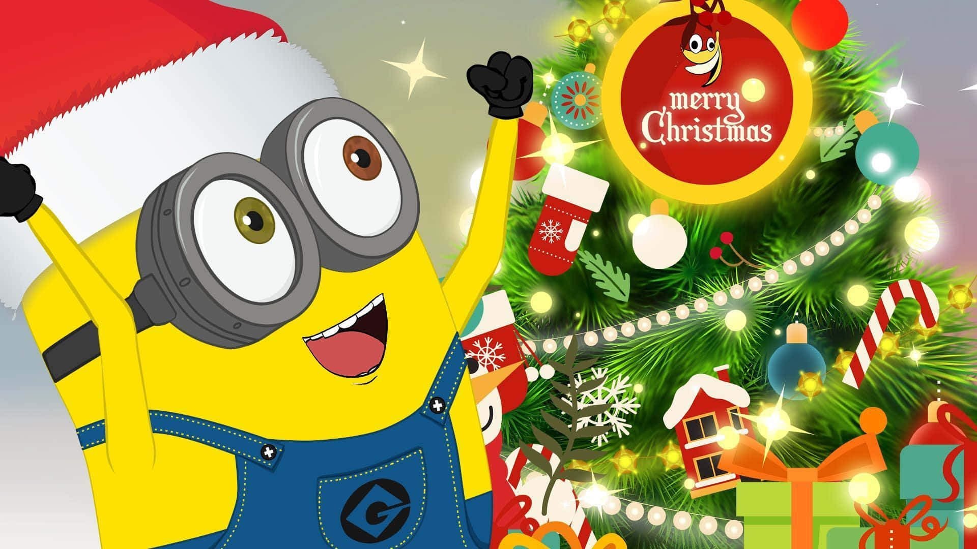 Minion, Santa hat, Christmas, Full HD Desktop Wallpaper