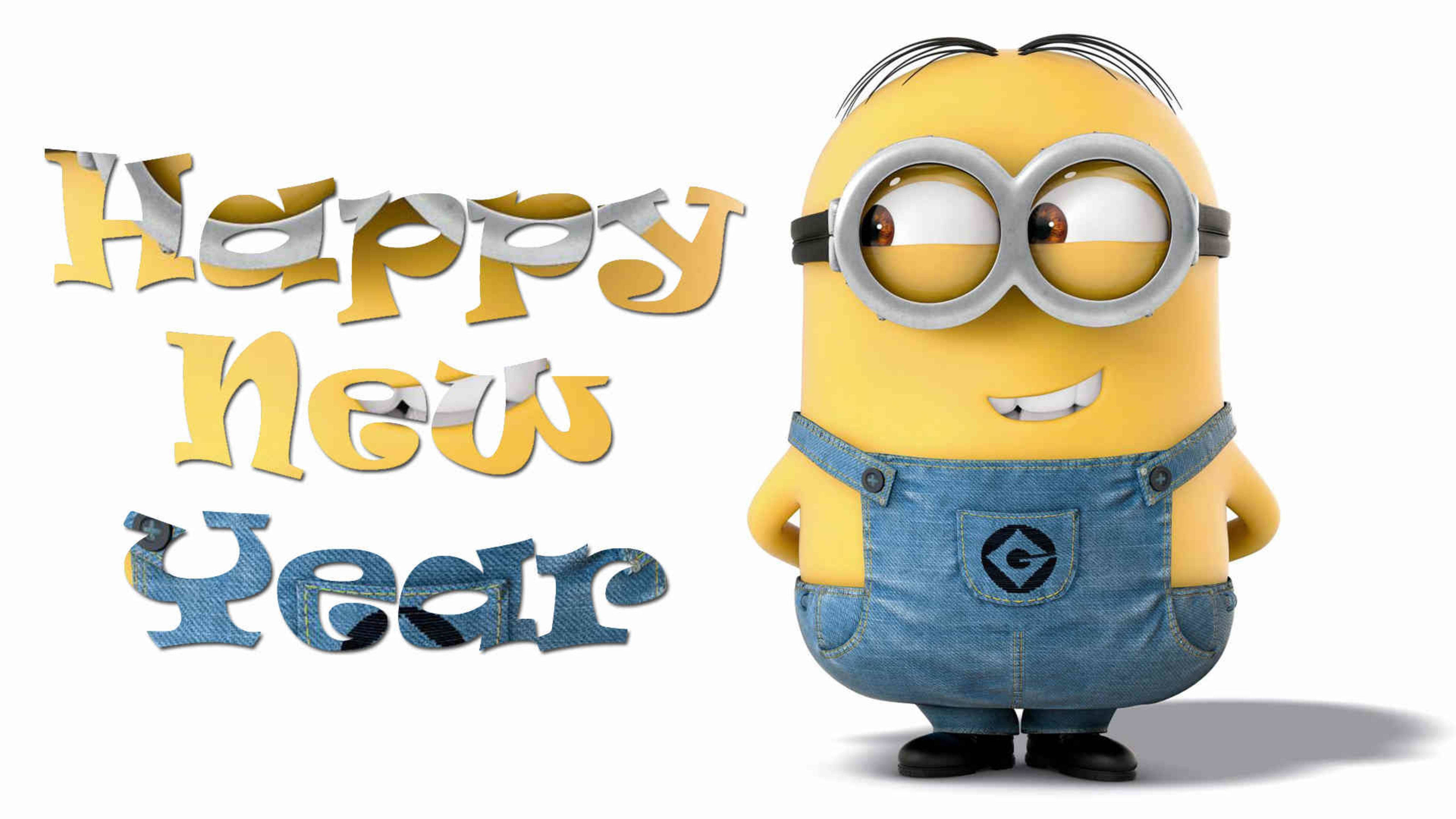 Minion, Happy New Year, denim overalls, 5K Desktop Wallpaper