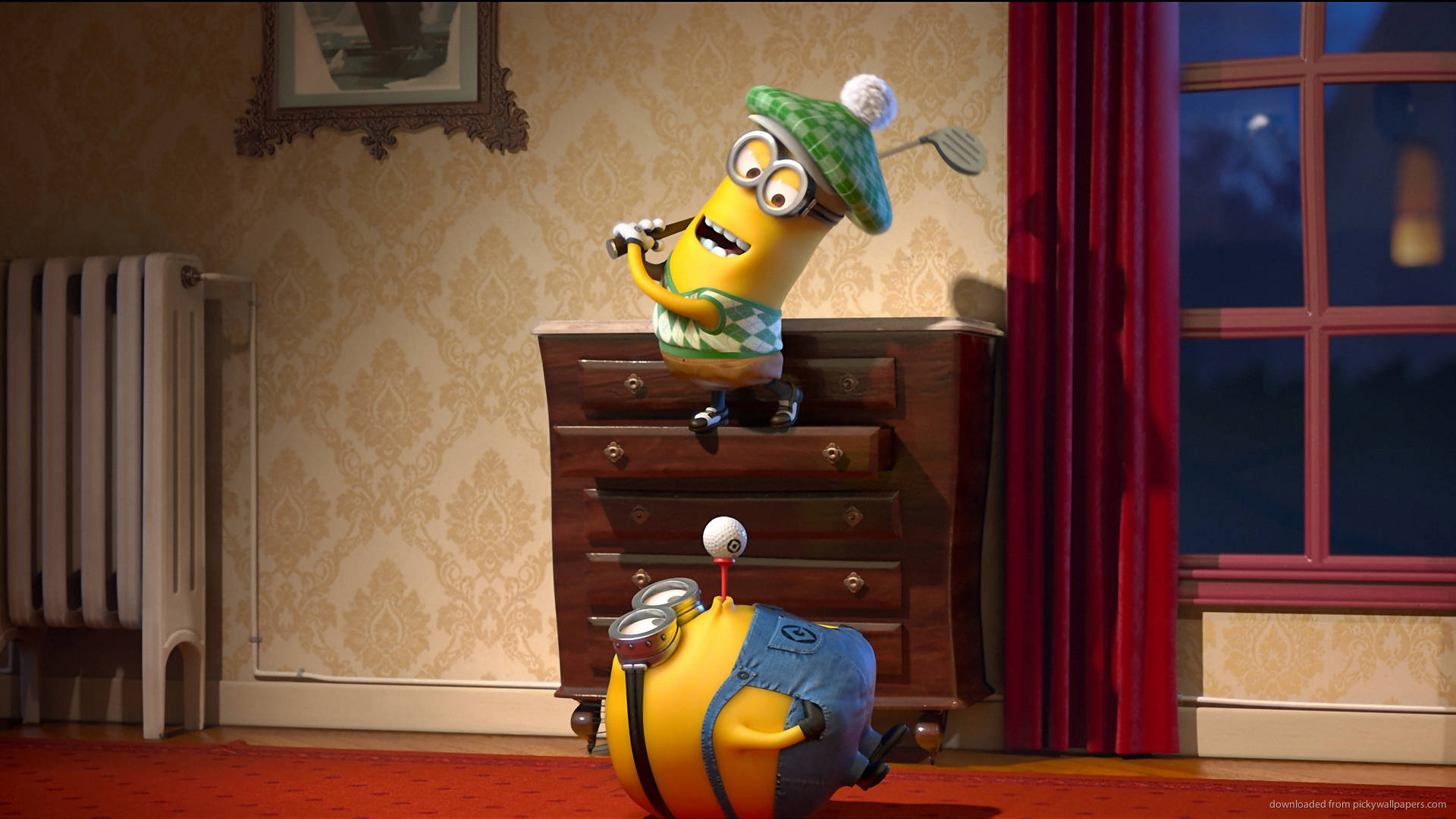 Minion Desktop, green hat, golf club, Full HD Desktop Wallpaper